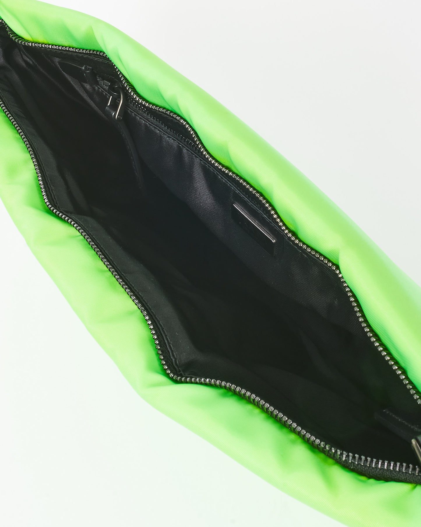 Prada Neon Green Nylon Logo Medium Padded Pouch with Chain