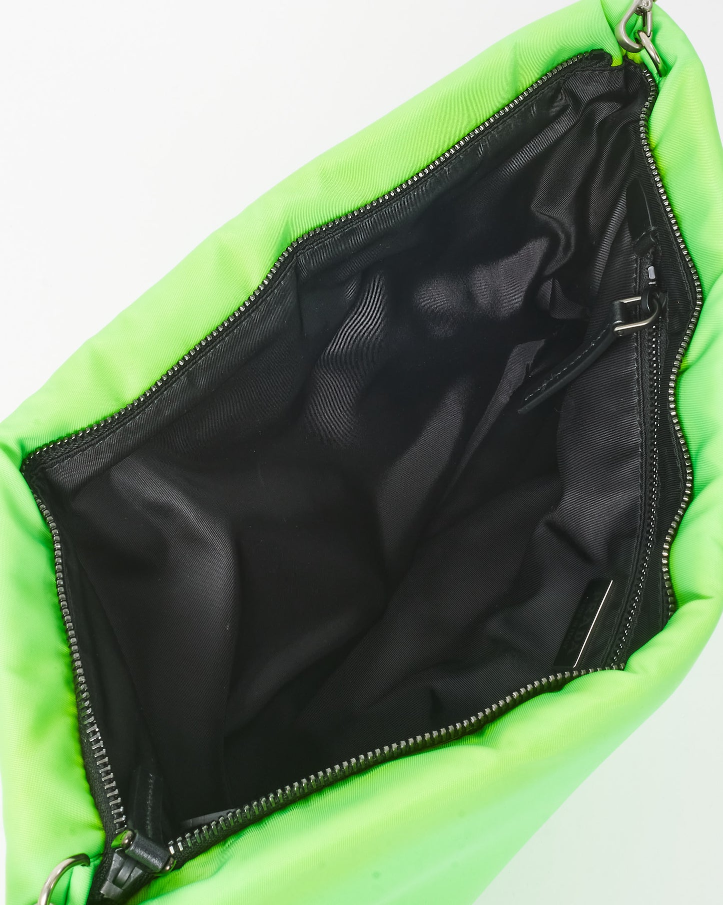 Prada Neon Green Nylon Logo Medium Padded Pouch with Chain