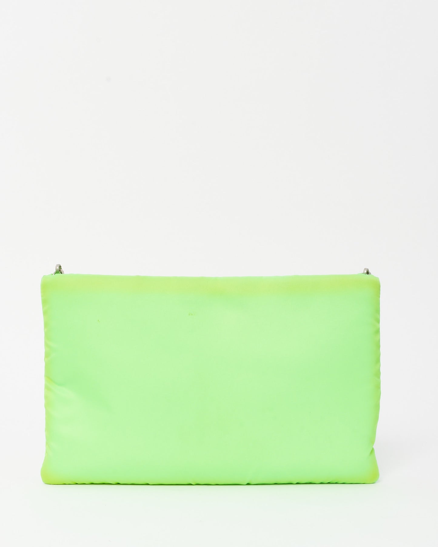Prada Neon Green Nylon Logo Medium Padded Pouch with Chain