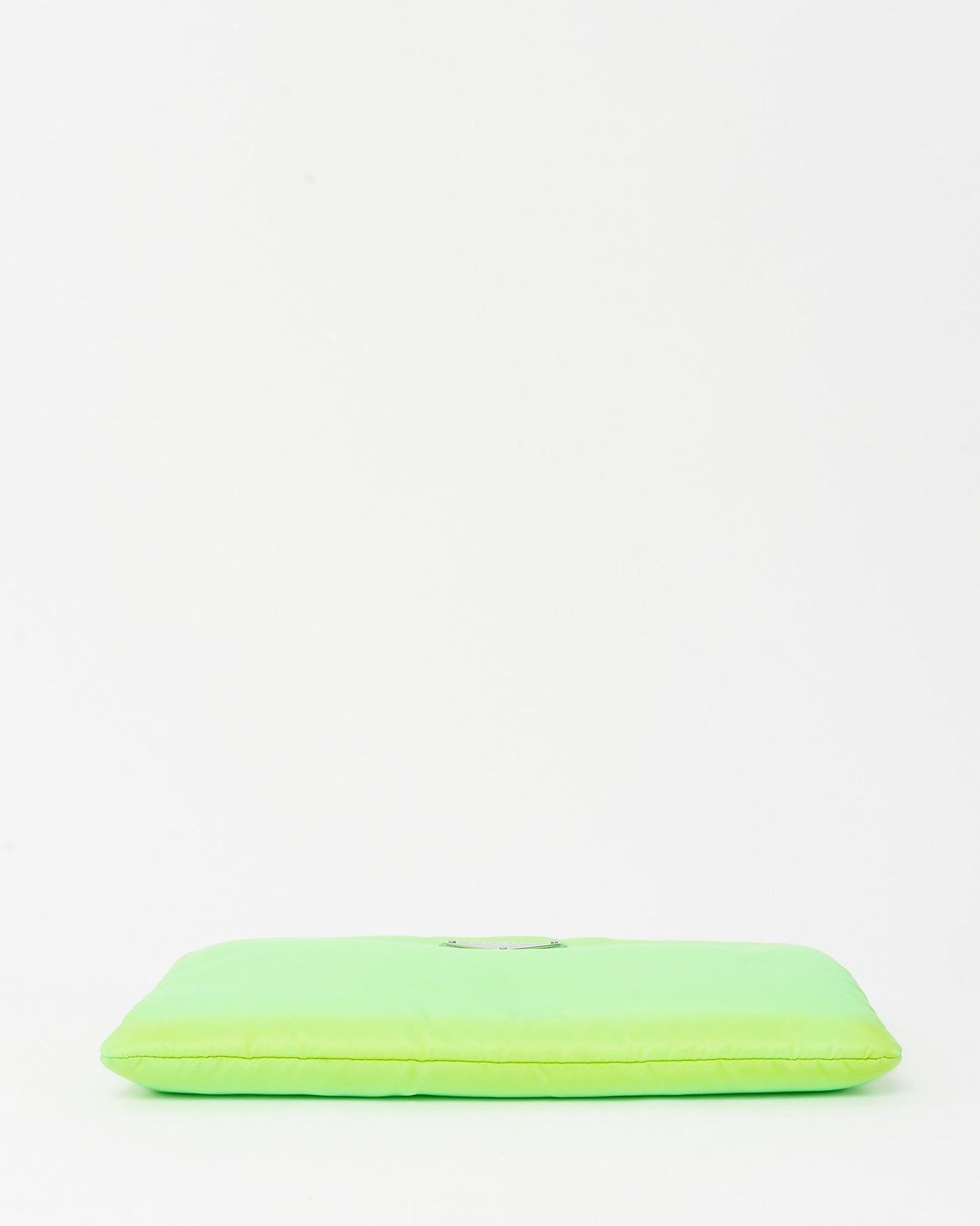 Prada Neon Green Nylon Logo Medium Padded Pouch with Chain