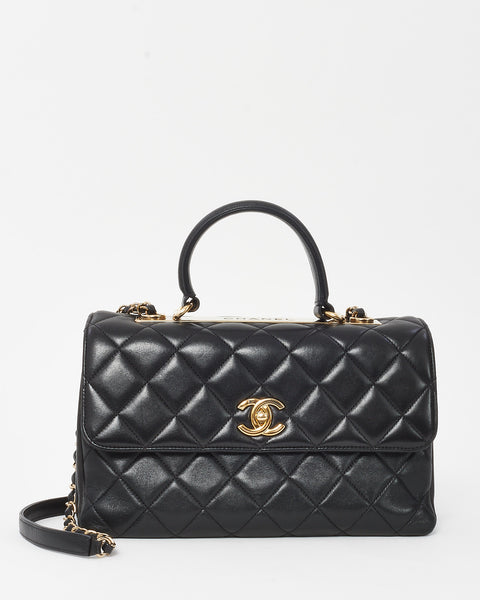 ☆川内☆ CHANEL ブラック レザー ブーティ Chanel Lambskin Quilted Metal Top Handle Crossbody Flap Black
