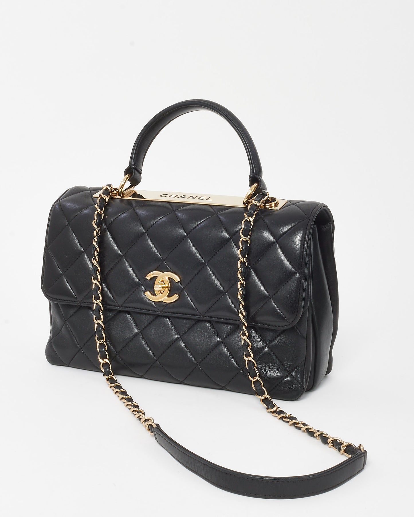 Chanel Black Quilted Lambskin Leather Medium Trendy CC Flap Top Handle Bag