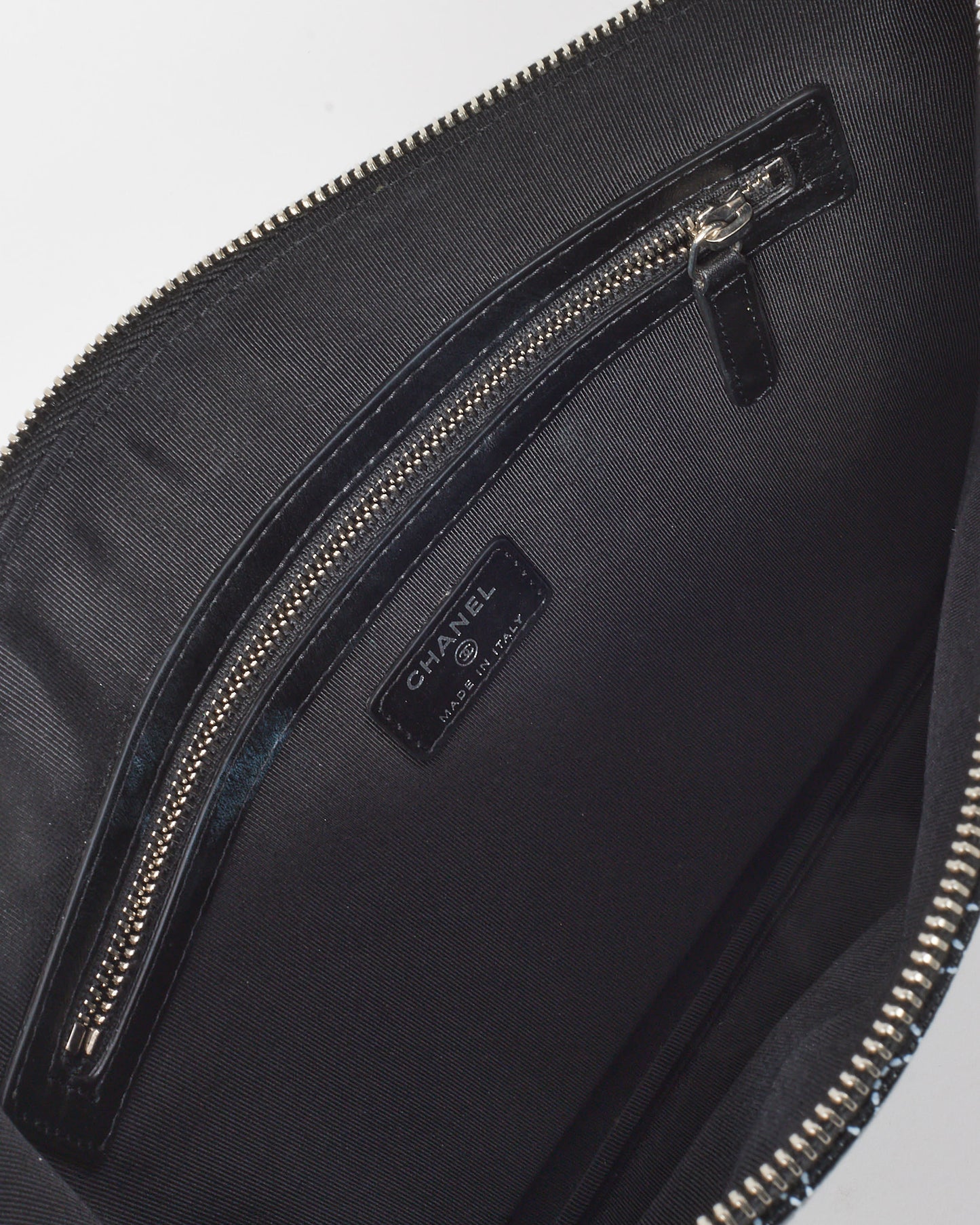 Chanel Black and White Coated Maxi Camellia O Case Wristlet Pouch