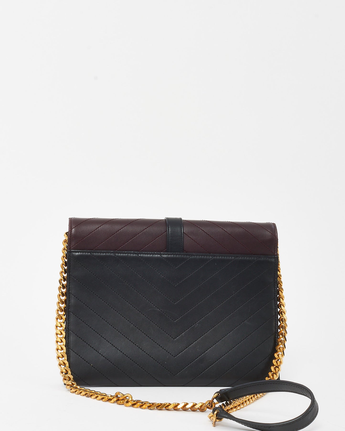 Saint Laurent Burgundy and Black Chevron 2-Tone Leather YSL Envelope Flap Bag GHW