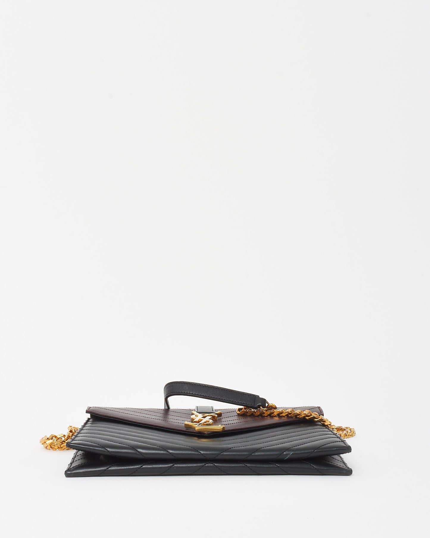 Saint Laurent Burgundy and Black Chevron 2-Tone Leather YSL Envelope Flap Bag GHW