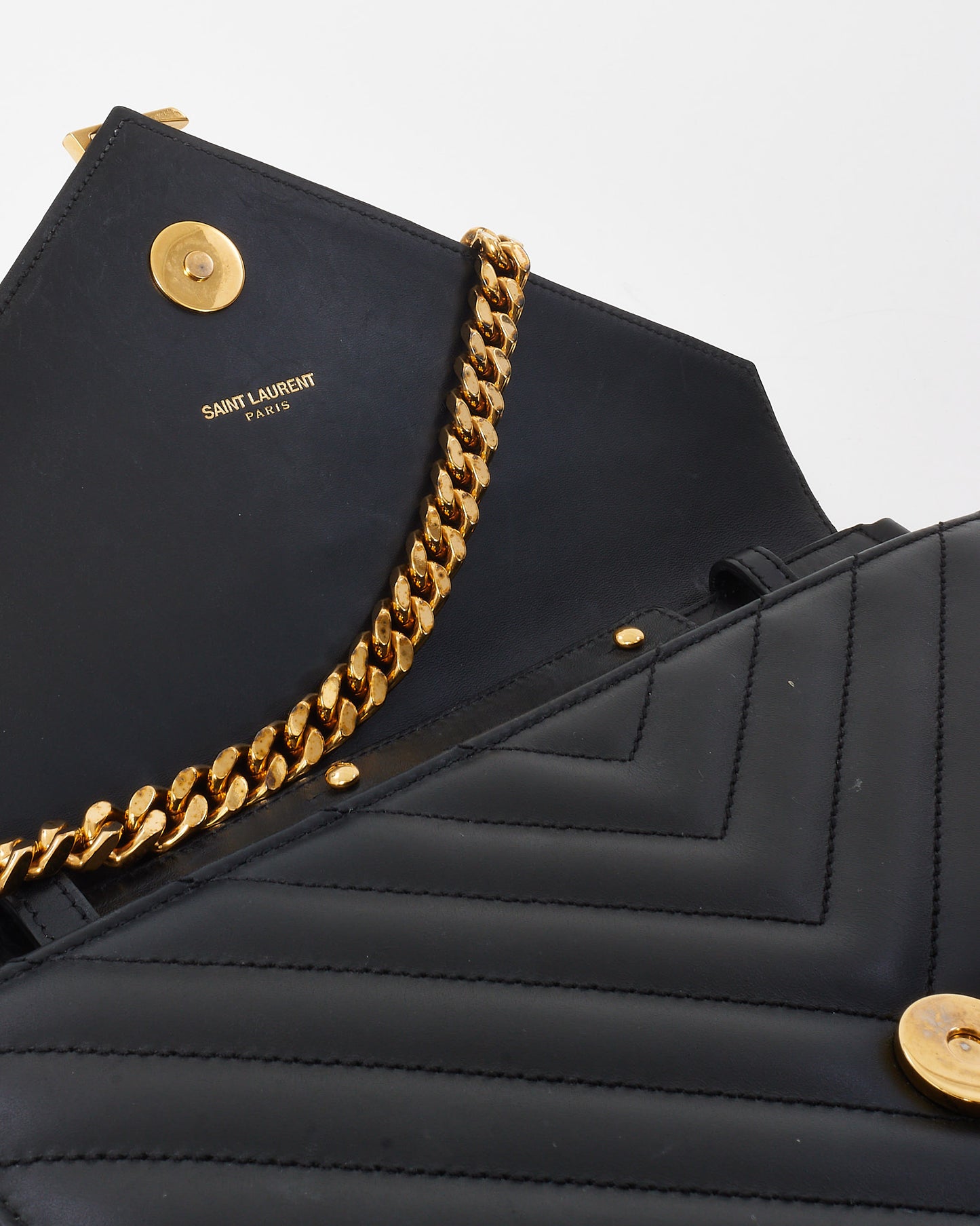 Saint Laurent Burgundy and Black Chevron 2-Tone Leather YSL Envelope Flap Bag GHW