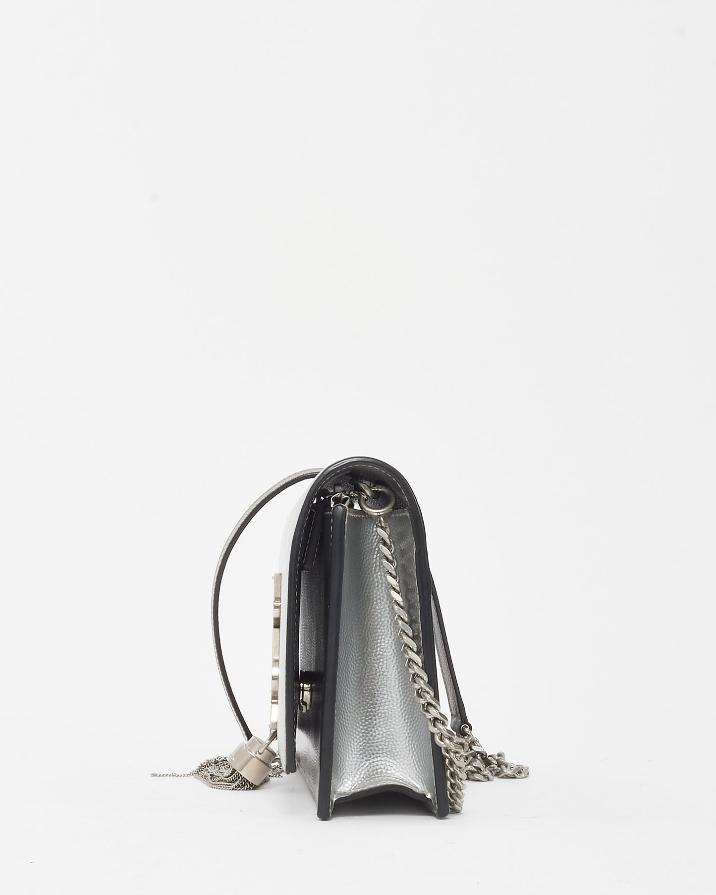 Saint Laurent Metallic Silver Leather Small YSL Logo Kate Tassel Crossbody Bag