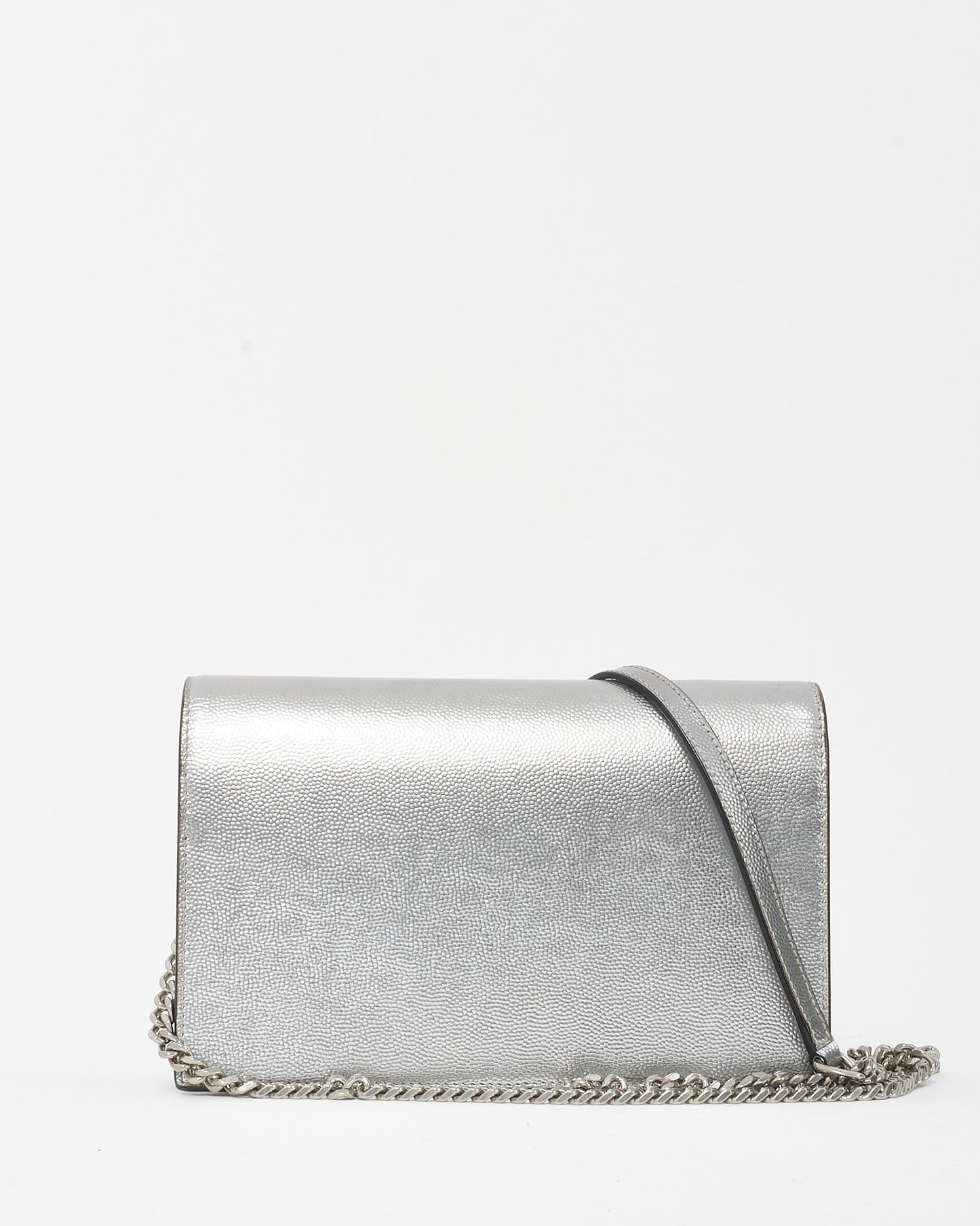 Saint Laurent Metallic Silver Leather Small YSL Logo Kate Tassel Crossbody Bag