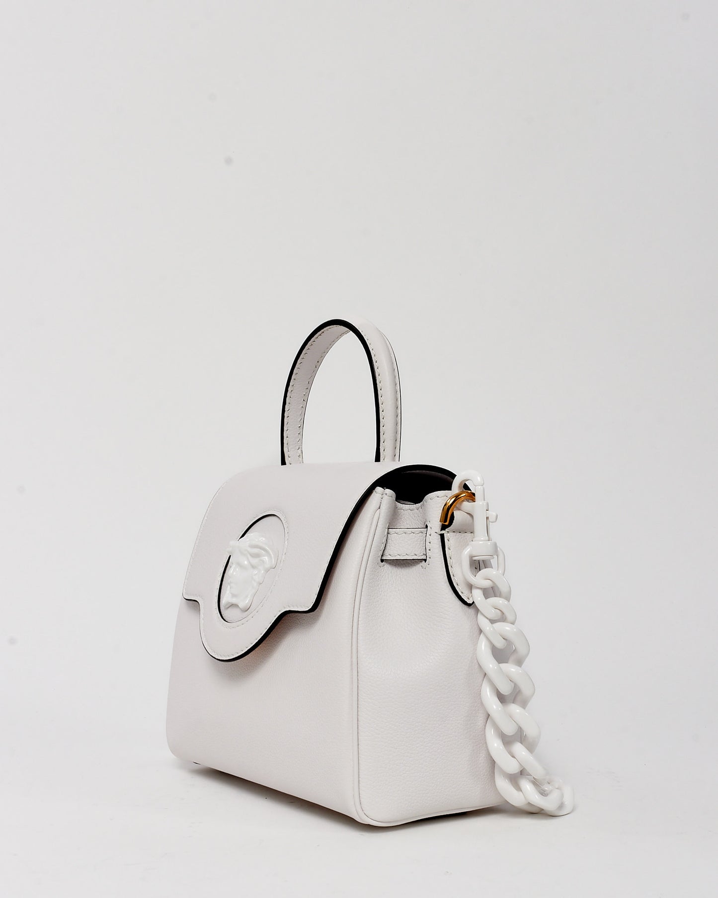 Versace White Grained Leather Tonal La Medusa Top Handle Bag