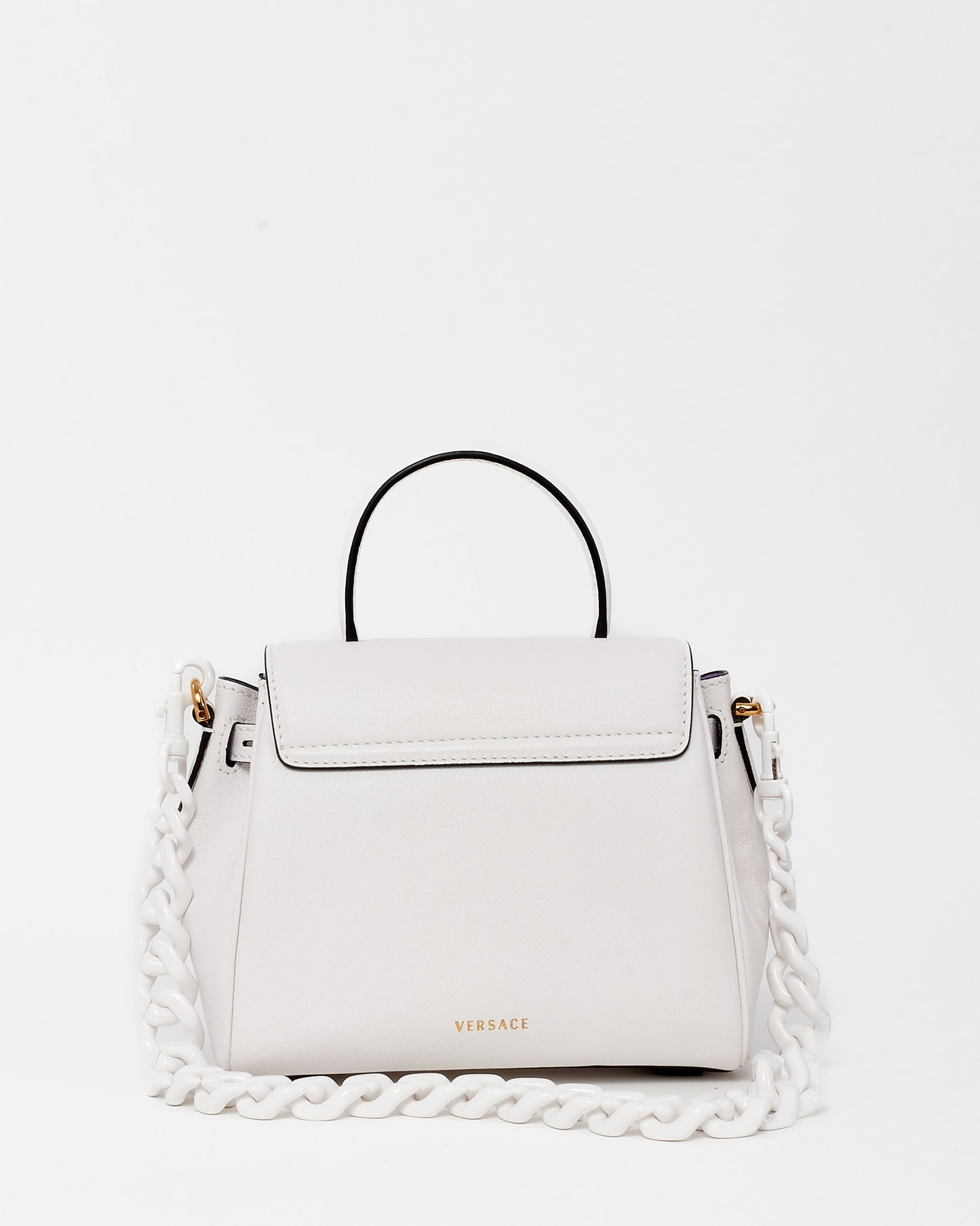 Versace White Grained Leather Tonal La Medusa Top Handle Bag
