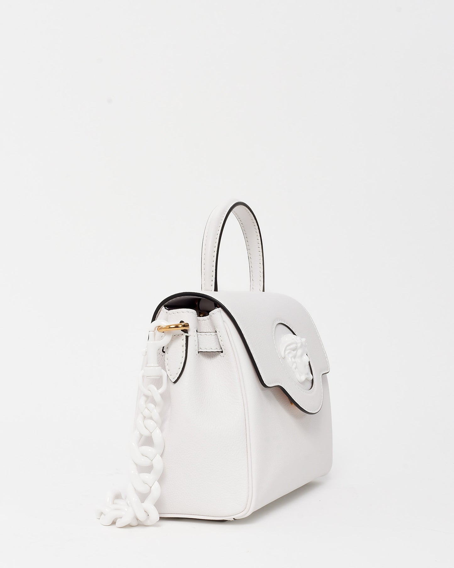 Versace White Grained Leather Tonal La Medusa Top Handle Bag