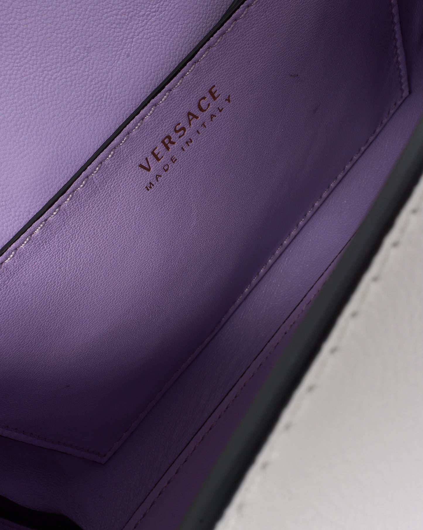 Versace White Grained Leather Tonal La Medusa Top Handle Bag