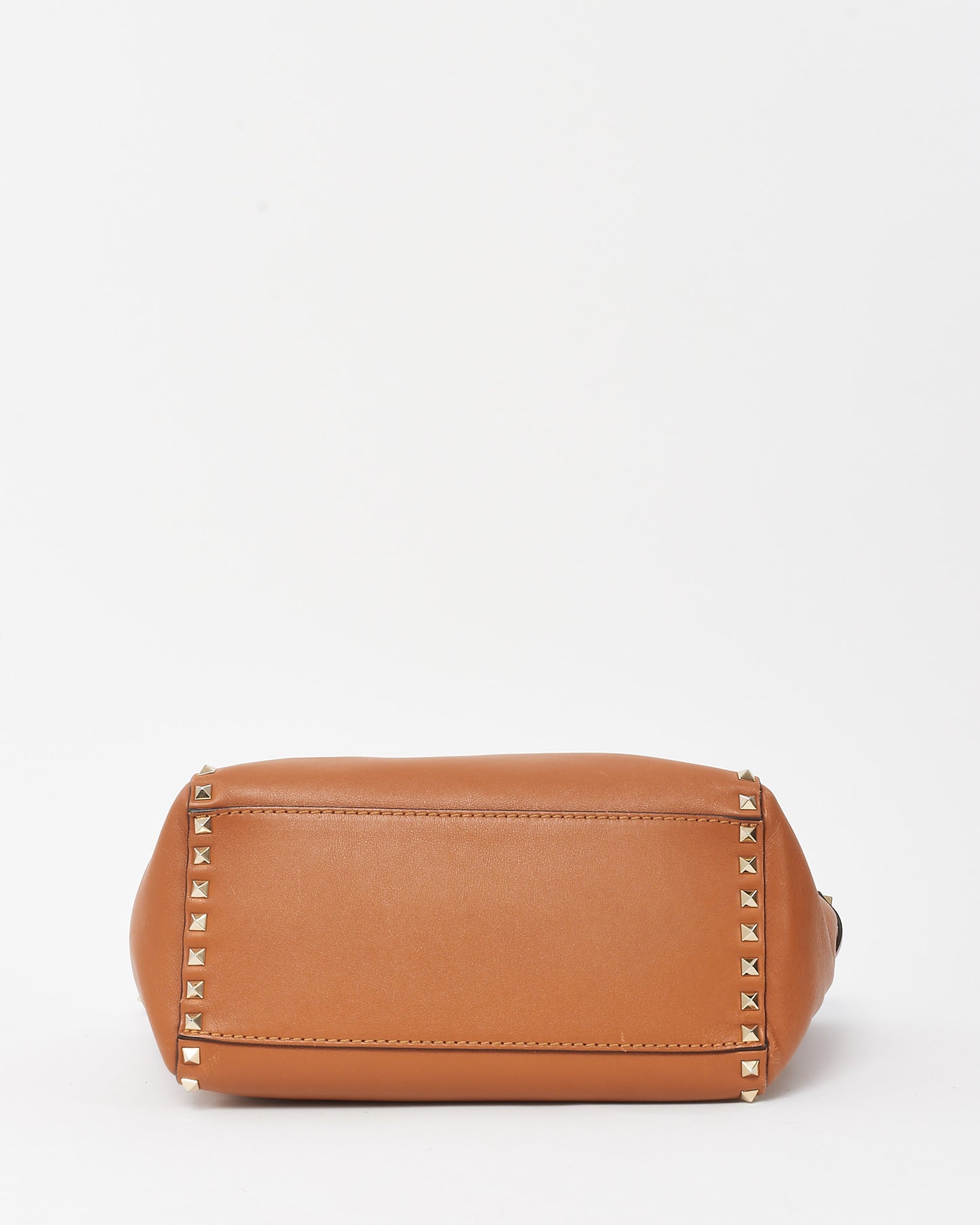 Valentino Camel Brown Leather Rockstud Convertible Flip Lock Tote with Strap