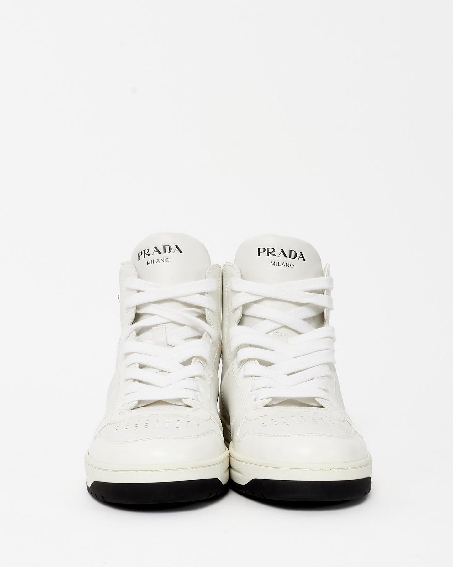 Prada Men's White Leather Logo High-Top Sneakers - 39.5 MEN