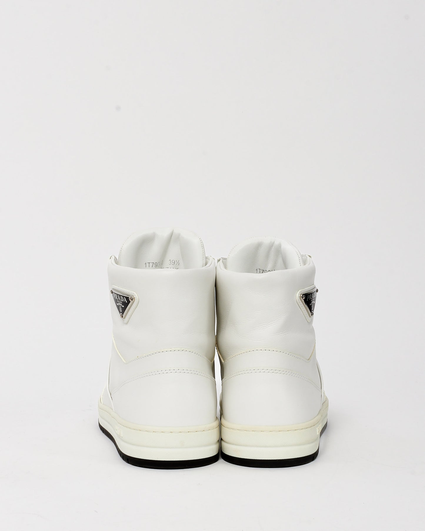 Prada Men's White Leather Logo High-Top Sneakers - 39.5 MEN