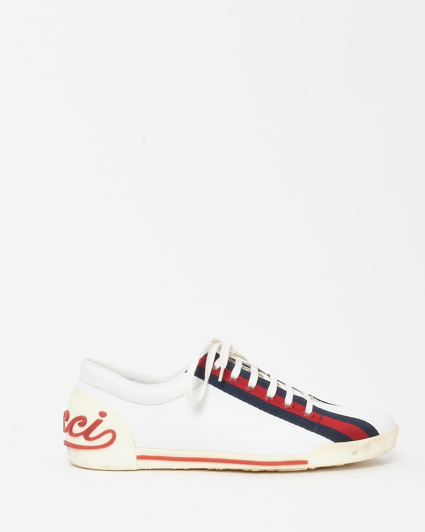 Gucci Men's White Leather Gucci Web Stripe Boulevard Sneakers - 9B MEN