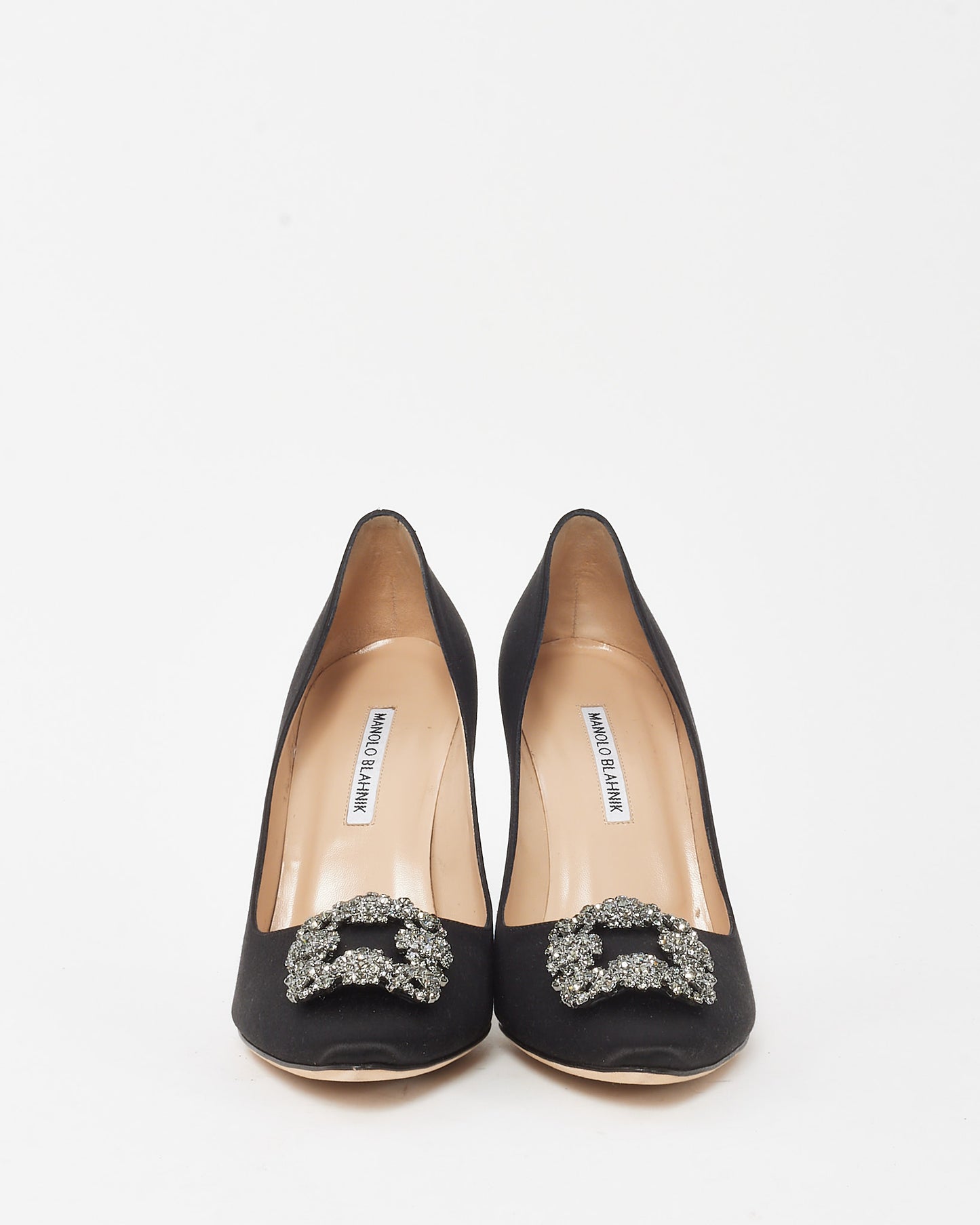 Manolo Blahnik Black Satin Jewel Buckle Hangisi Pumps - 40