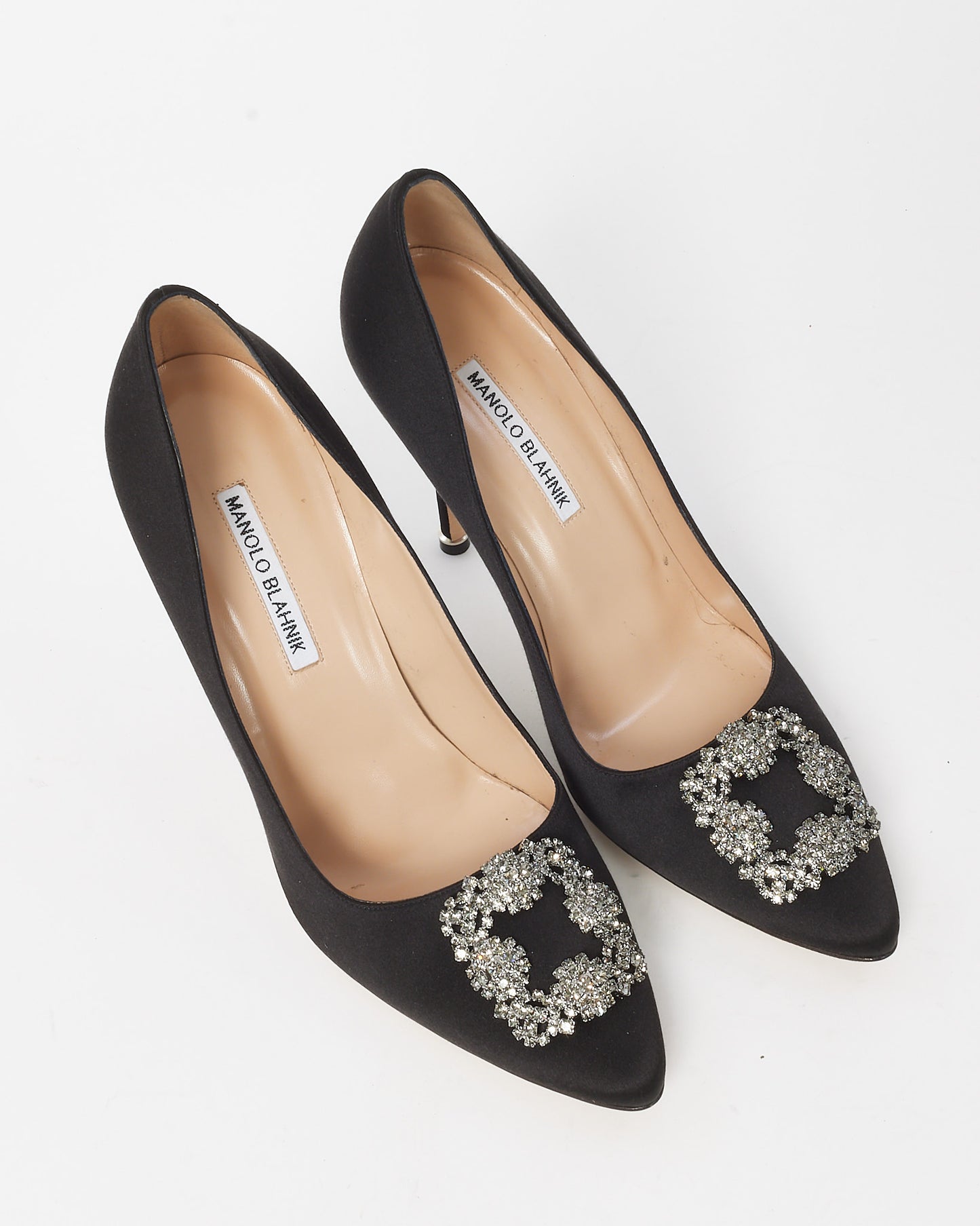 Manolo Blahnik Black Satin Jewel Buckle Hangisi Pumps - 40