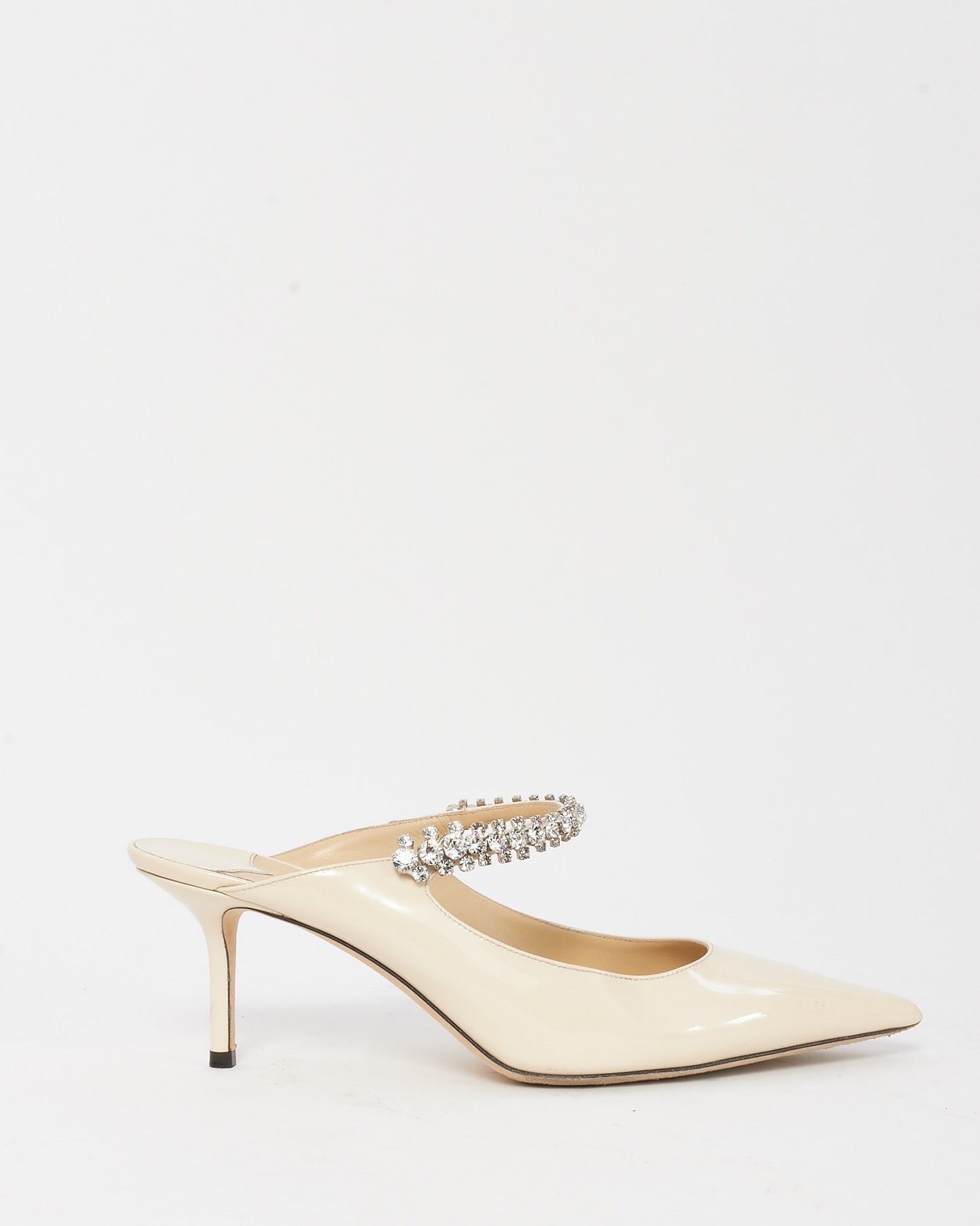 Jimmy Choo White Cream Patent Leather Crystal Bing 65mm Slip-On Heels - 41