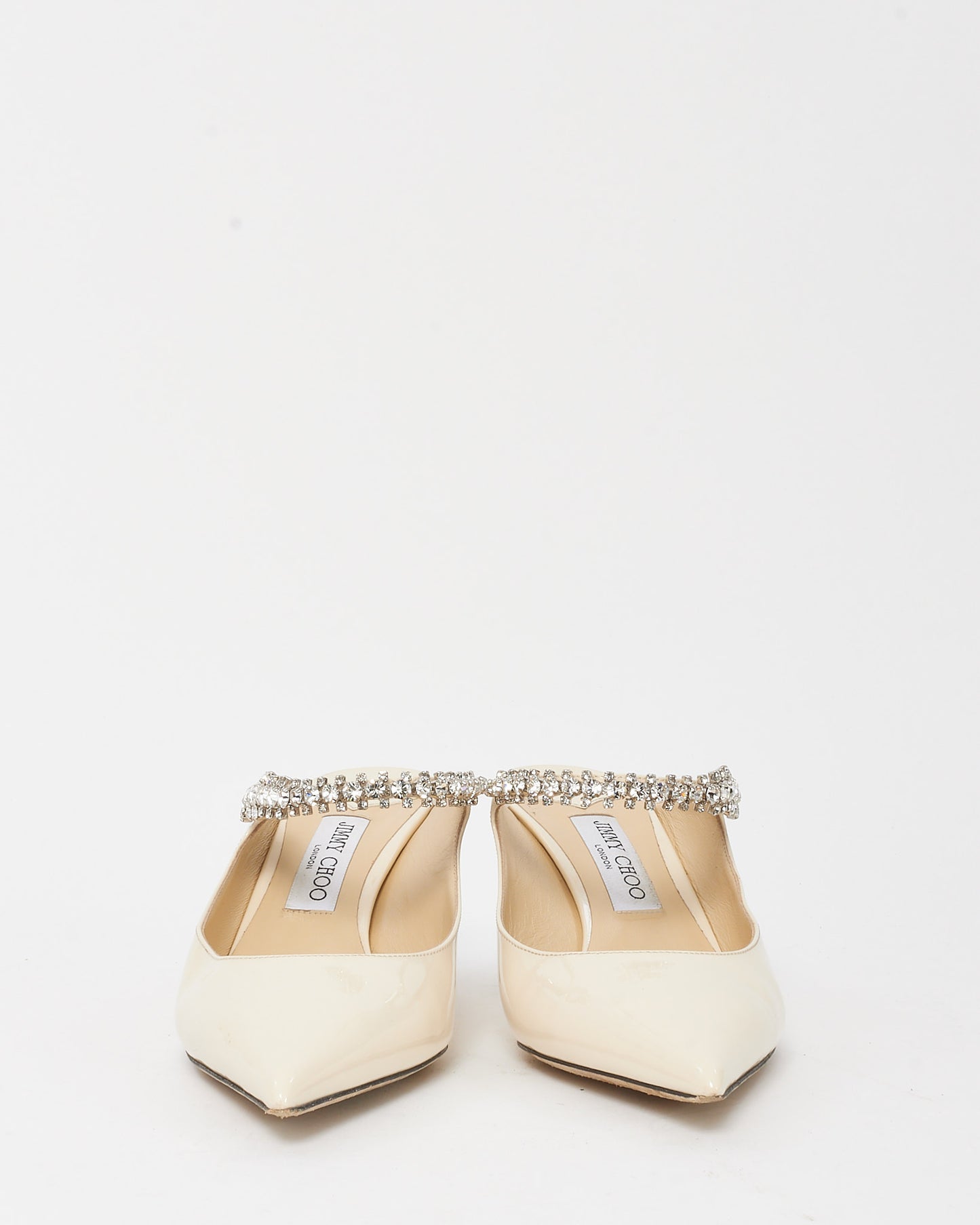 Jimmy Choo White Cream Patent Leather Crystal Bing 65mm Slip-On Heels - 41