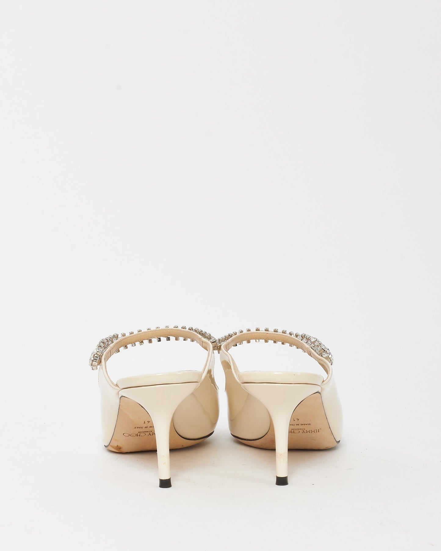 Jimmy Choo White Cream Patent Leather Crystal Bing 65mm Slip-On Heels - 41
