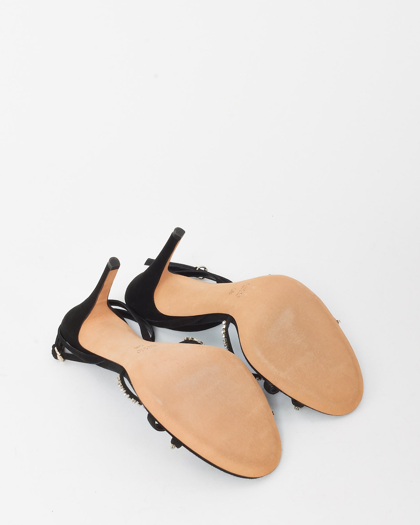 Gucci Vintage Black Suede Crystal Ball Logo Strappy Sandals - 9