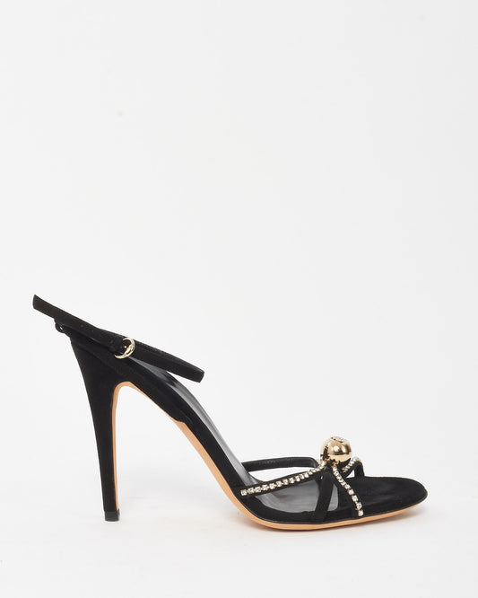 Gucci Vintage Black Suede Crystal Ball Logo Strappy Sandals - 9