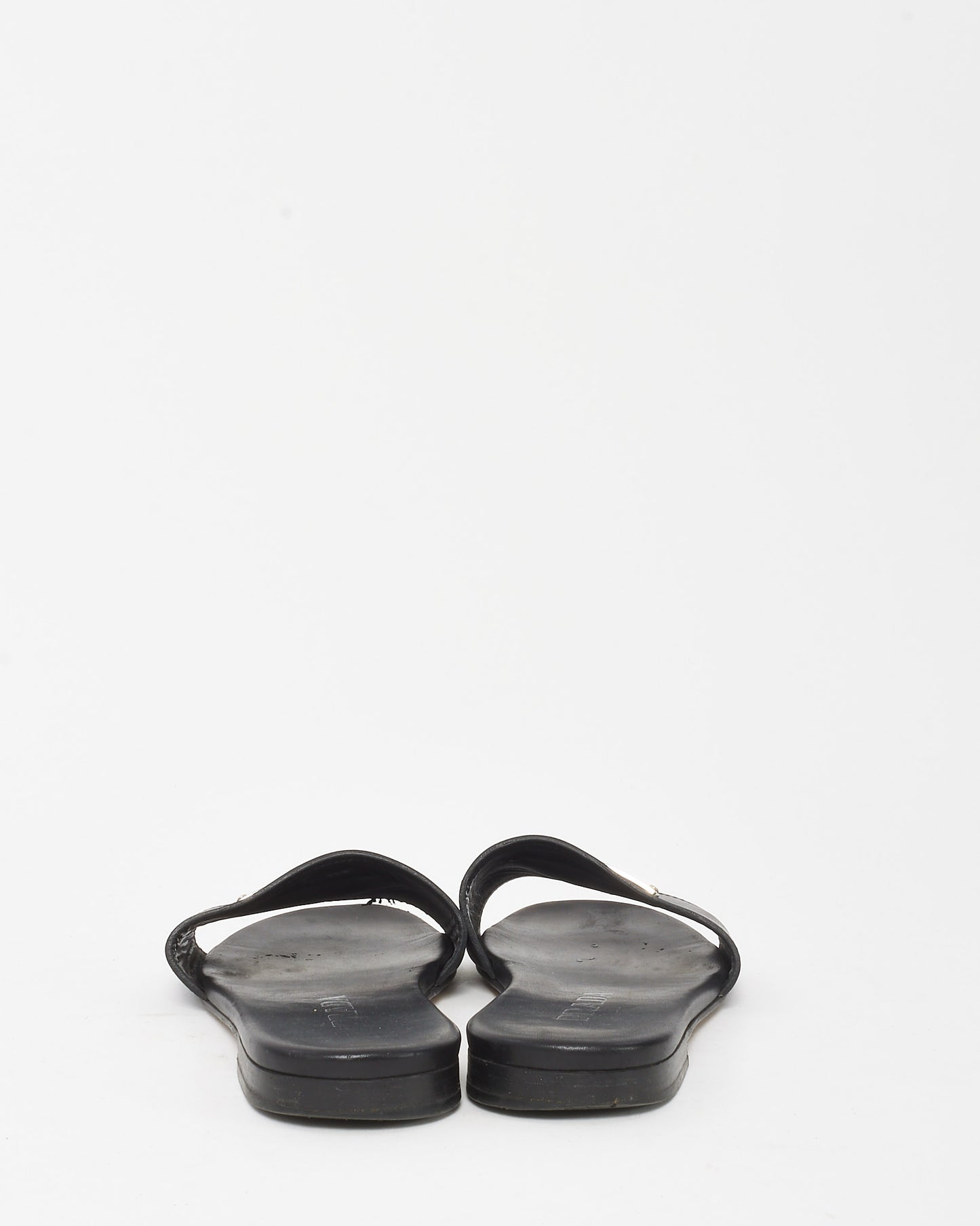 Prada Black Leather Logo Slide Sandals - 37.5