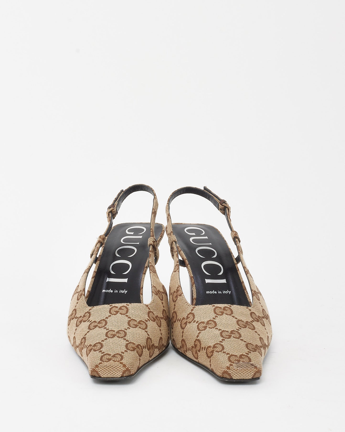 Gucci Beige and Ebony Original GG Monogram Canvas Slingback Pumps - 40