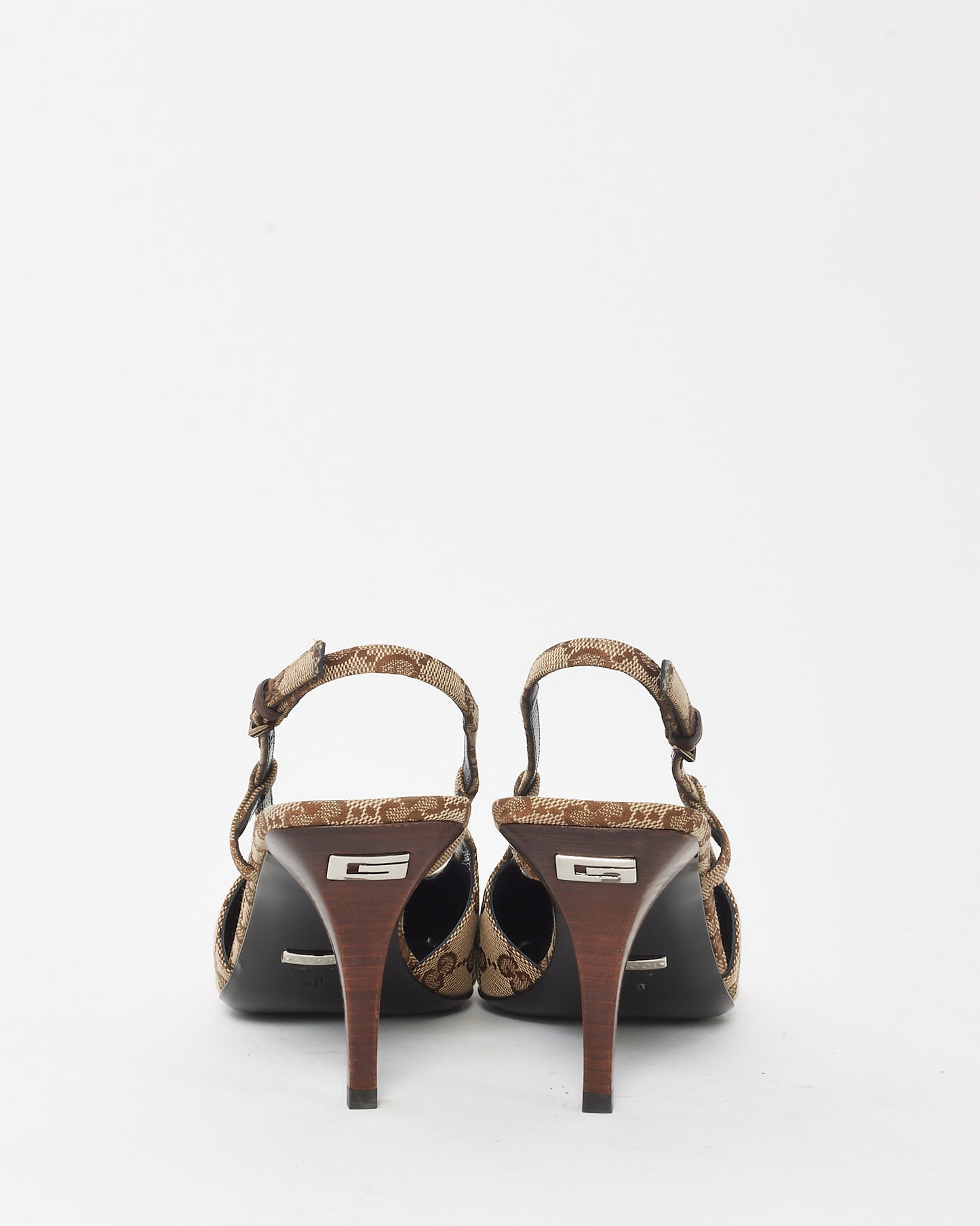 Gucci Beige and Ebony Original GG Monogram Canvas Slingback Pumps - 40