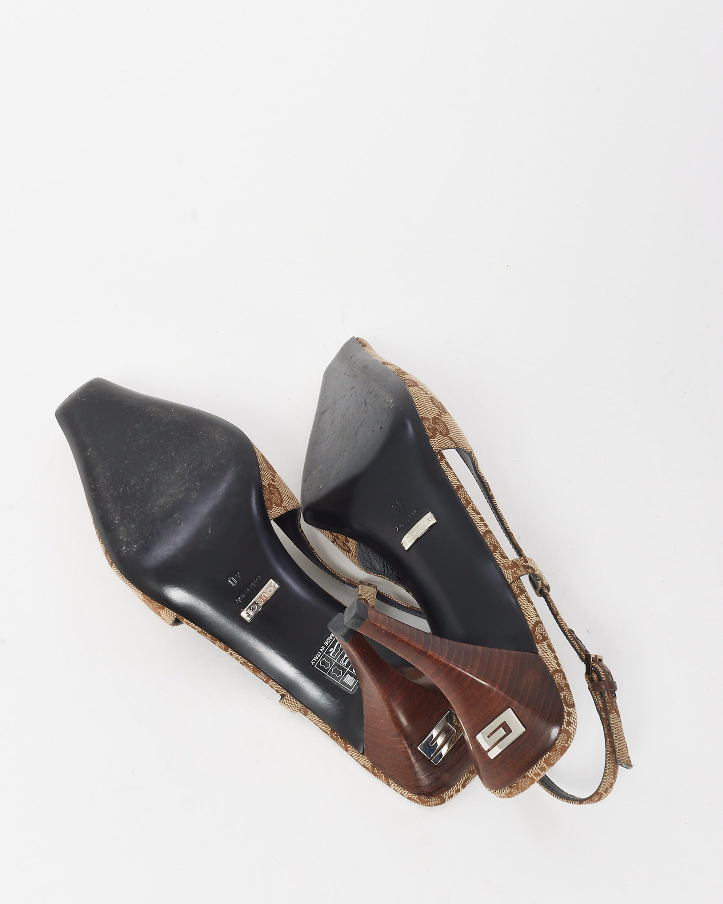Gucci Beige and Ebony Original GG Monogram Canvas Slingback Pumps - 40