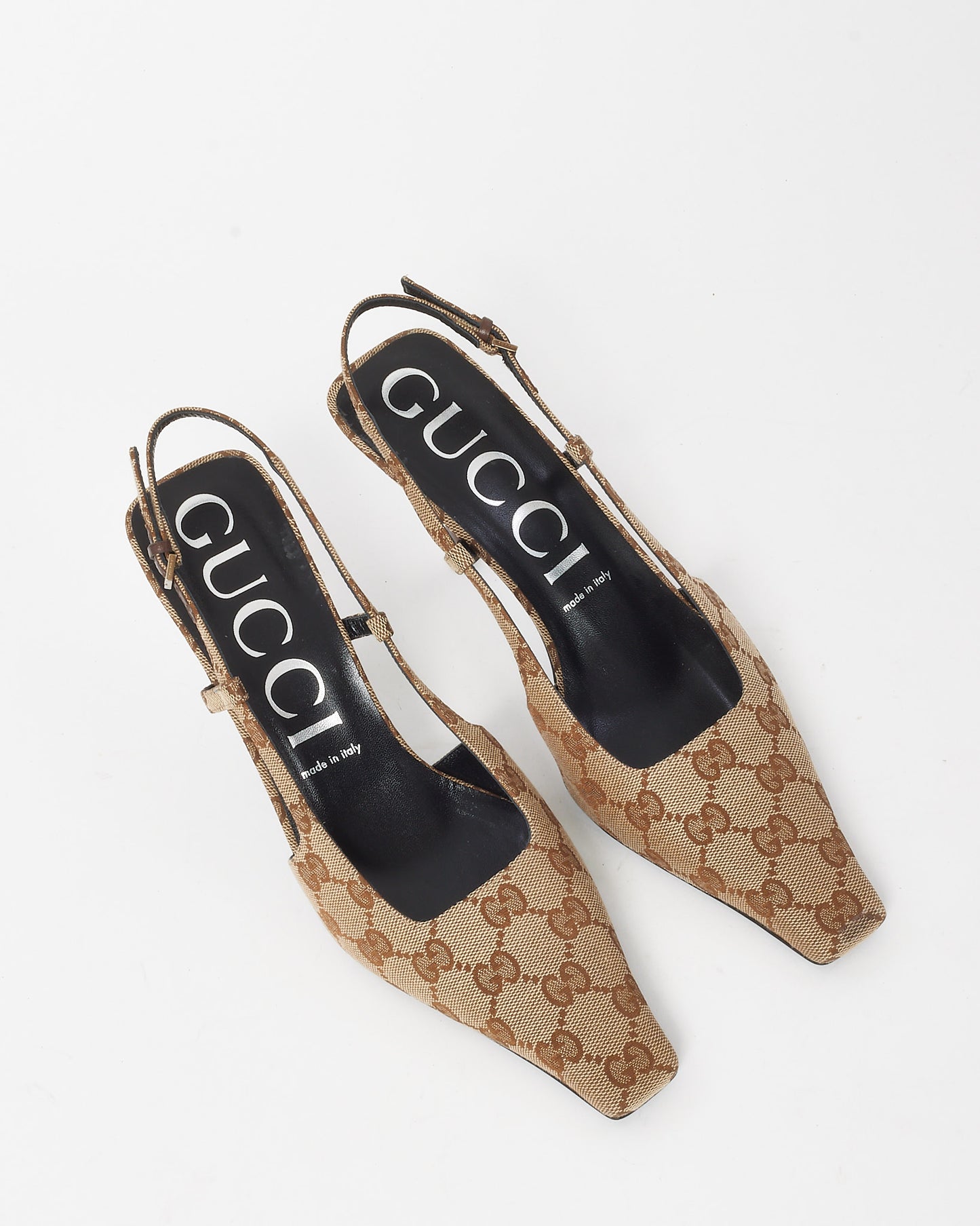 Gucci Beige and Ebony Original GG Monogram Canvas Slingback Pumps - 40