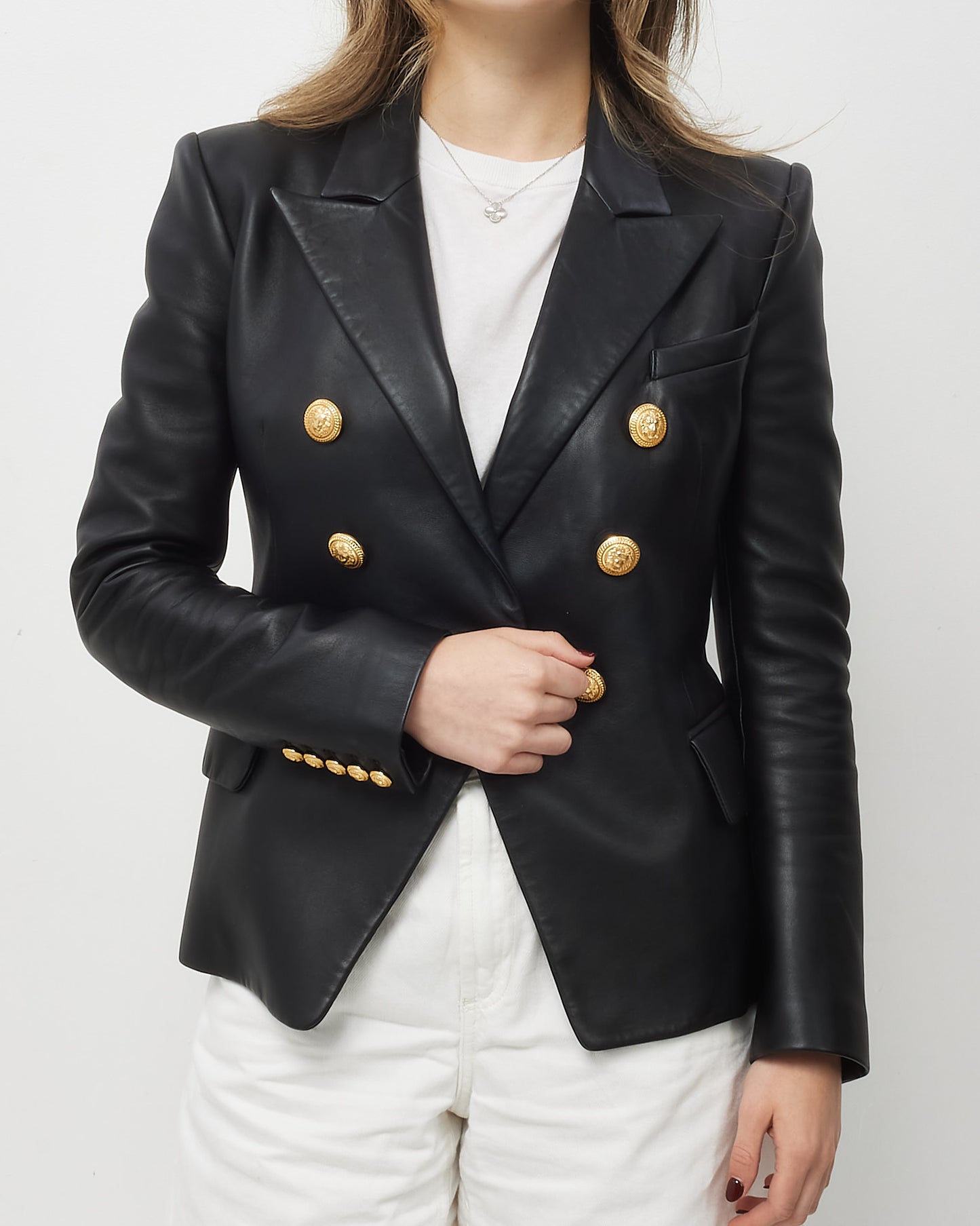 Balmain Black Bouble-Breasted Leather Blazer - 38 FR/M