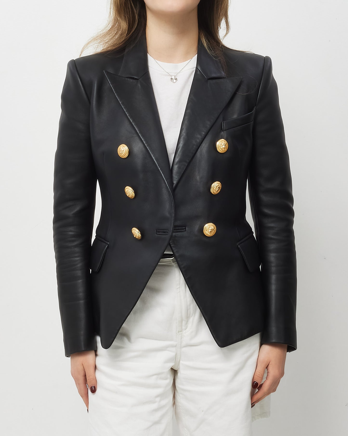 Balmain Black Bouble-Breasted Leather Blazer - 38 FR/M