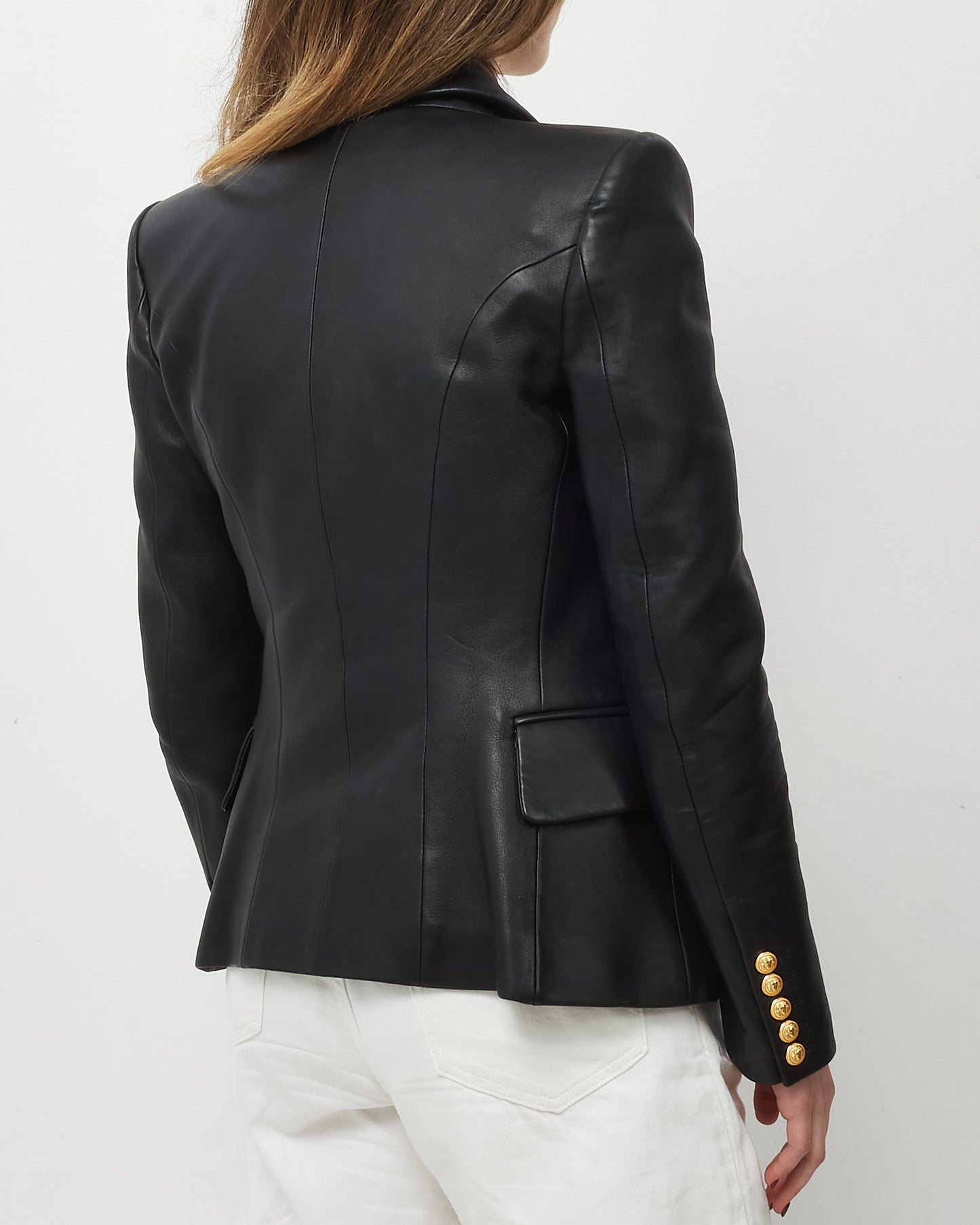 Balmain Black Bouble-Breasted Leather Blazer - 38 FR/M