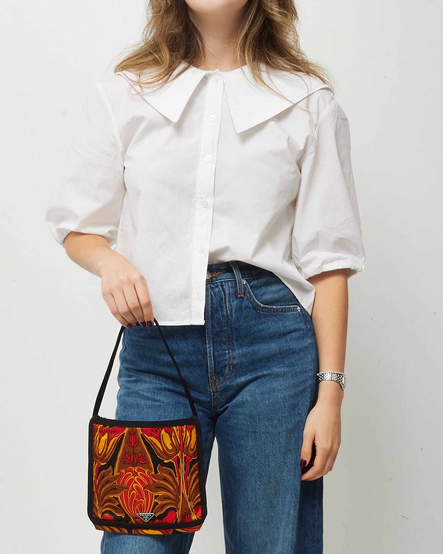 Prada Black Red Multi Twill Tulipano Satin Mini Shoulder Bag