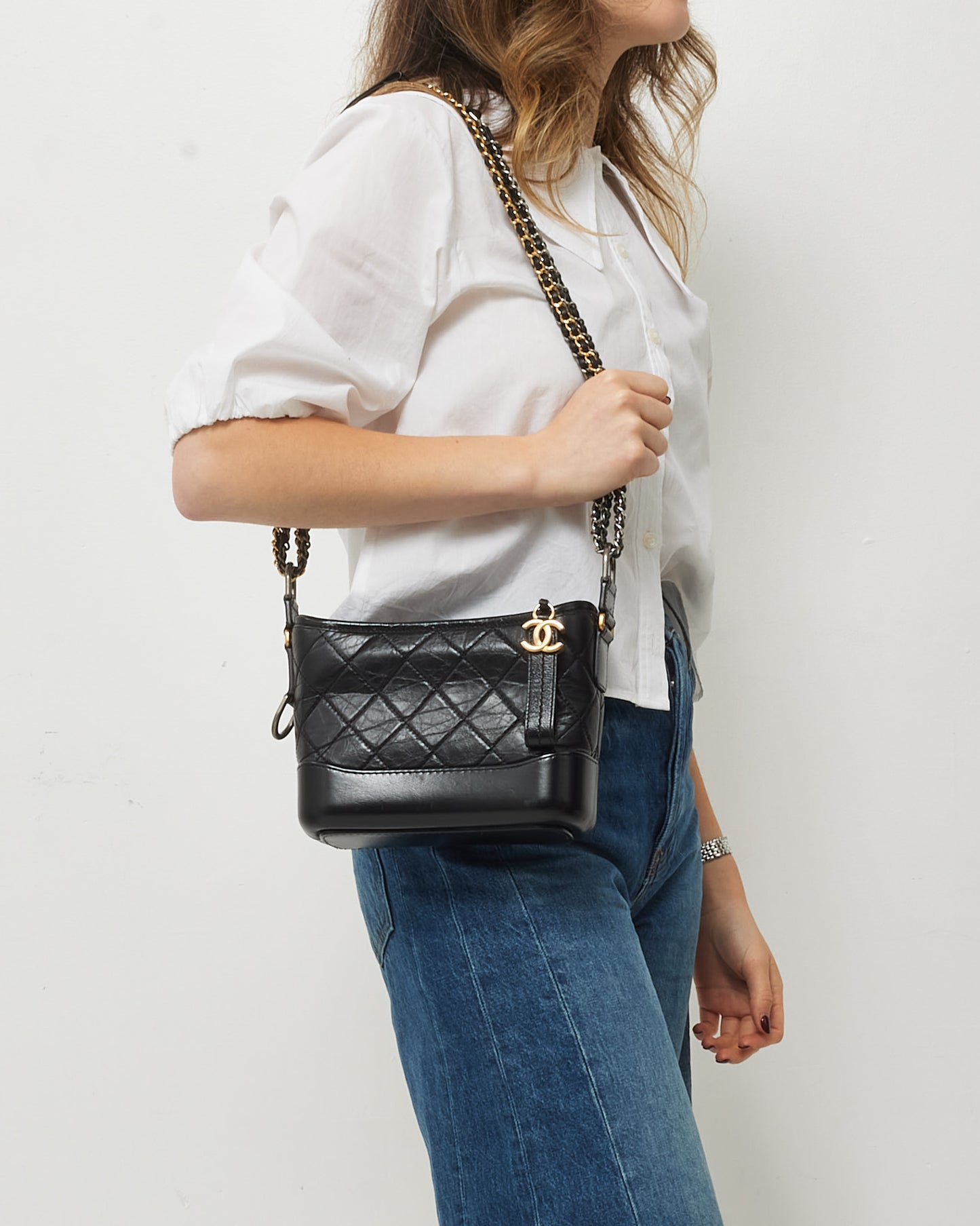 Chanel Black Quilted Leather Small Gabrielle Hobo Crossbody Bag