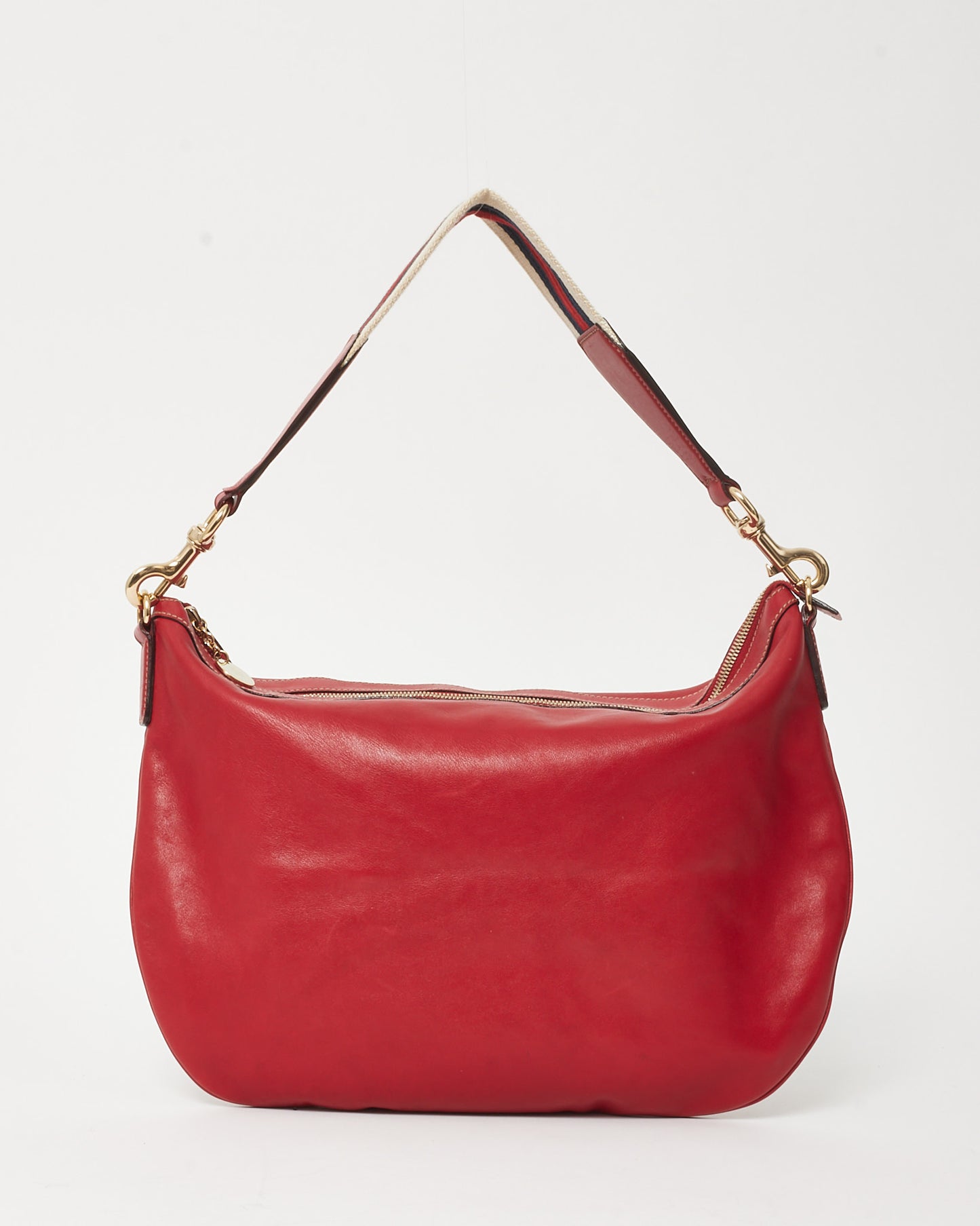 Gucci Red Calfskin Leather Web Strap Hobo Shoulder Bag