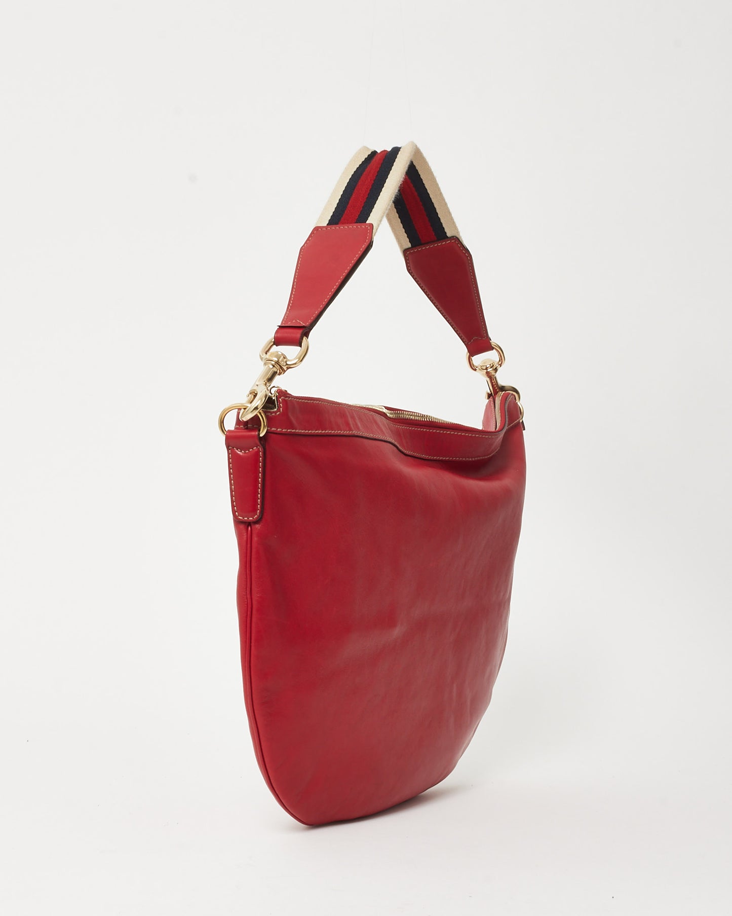 Gucci Red Calfskin Leather Web Strap Hobo Shoulder Bag