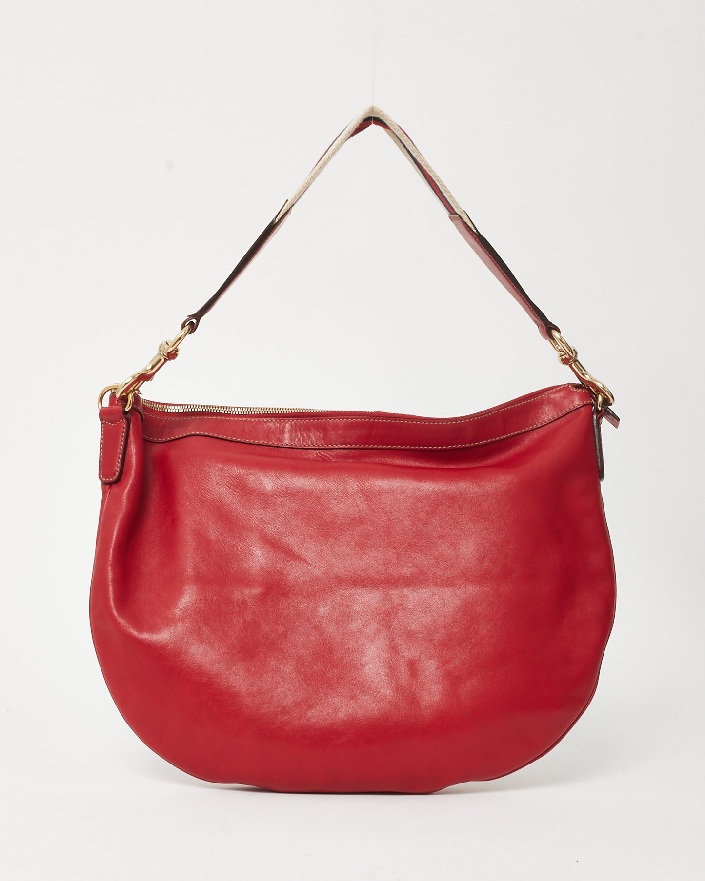 Gucci Red Calfskin Leather Web Strap Hobo Shoulder Bag