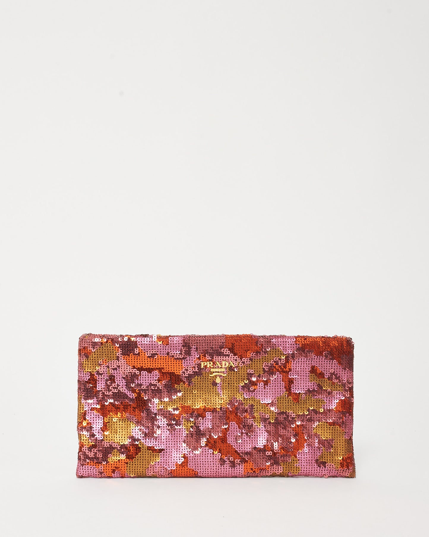 Prada Metallic Pink/Orange/Multi Geranio Paillettes Small Zip Pouch Clutch Bag