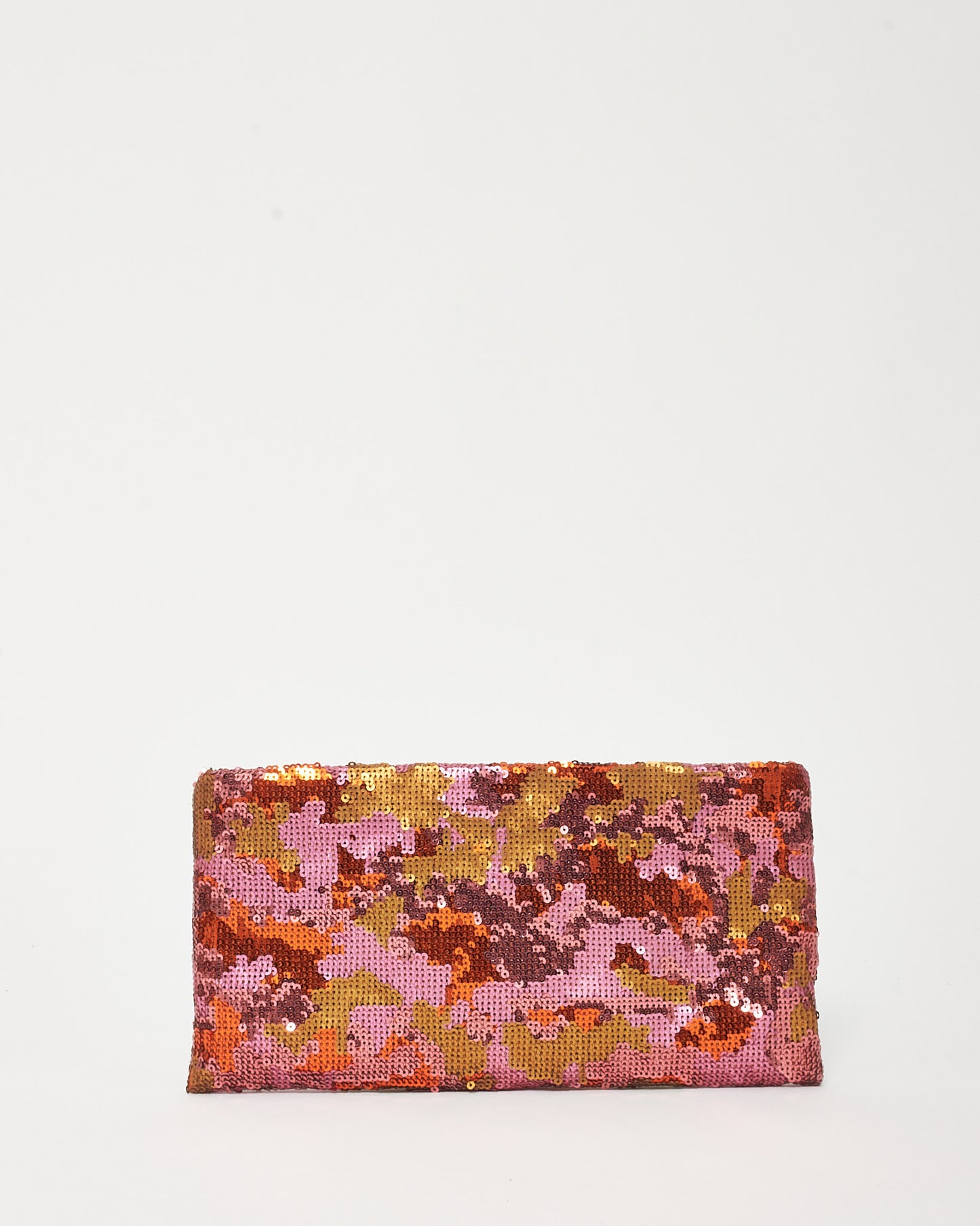 Prada Metallic Pink/Orange/Multi Geranio Paillettes Small Zip Pouch Clutch Bag