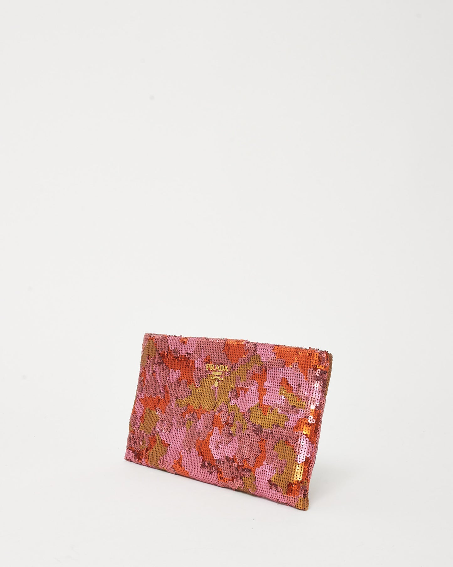 Prada Metallic Pink/Orange/Multi Geranio Paillettes Small Zip Pouch Clutch Bag