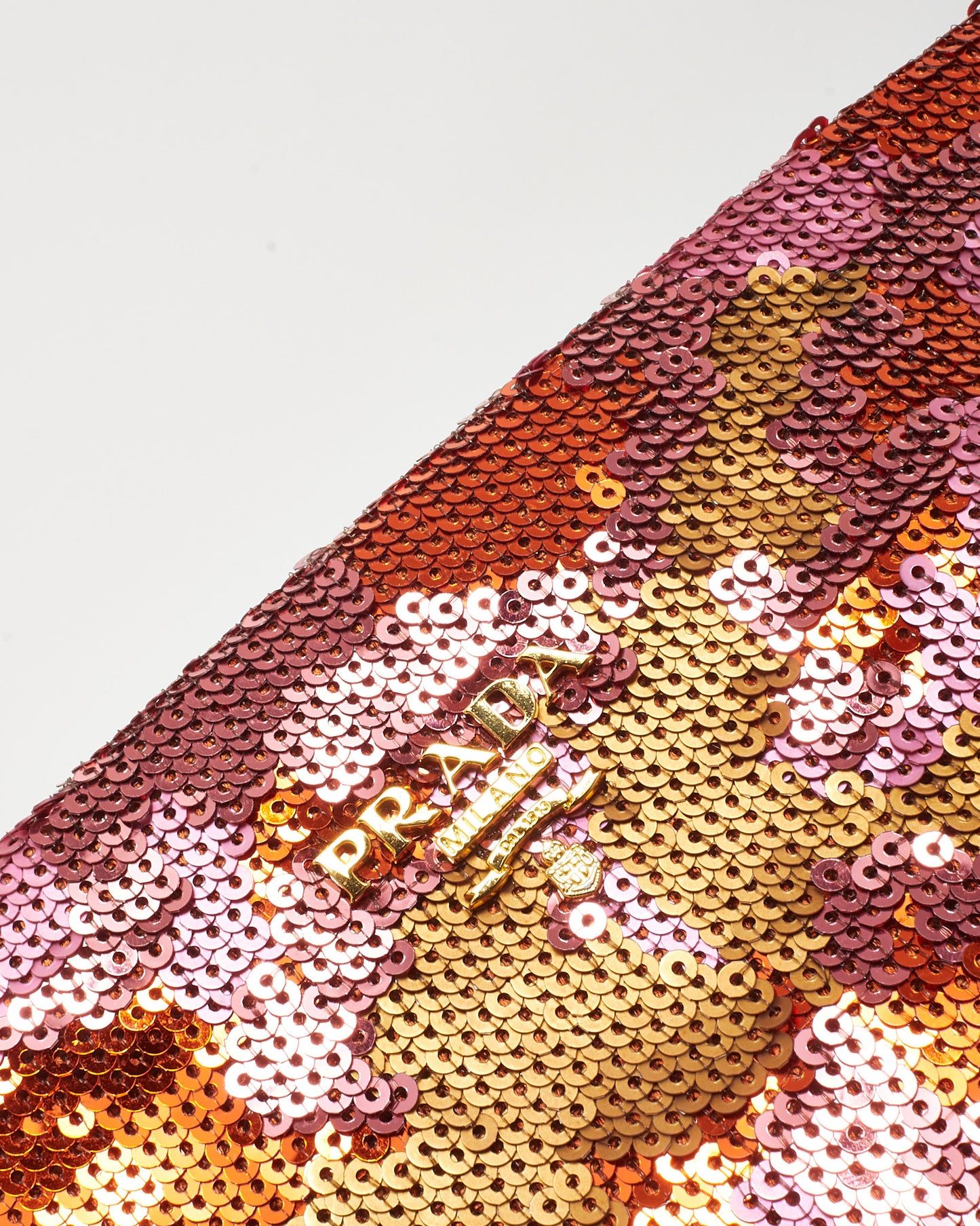 Prada Metallic Pink/Orange/Multi Geranio Paillettes Small Zip Pouch Clutch Bag