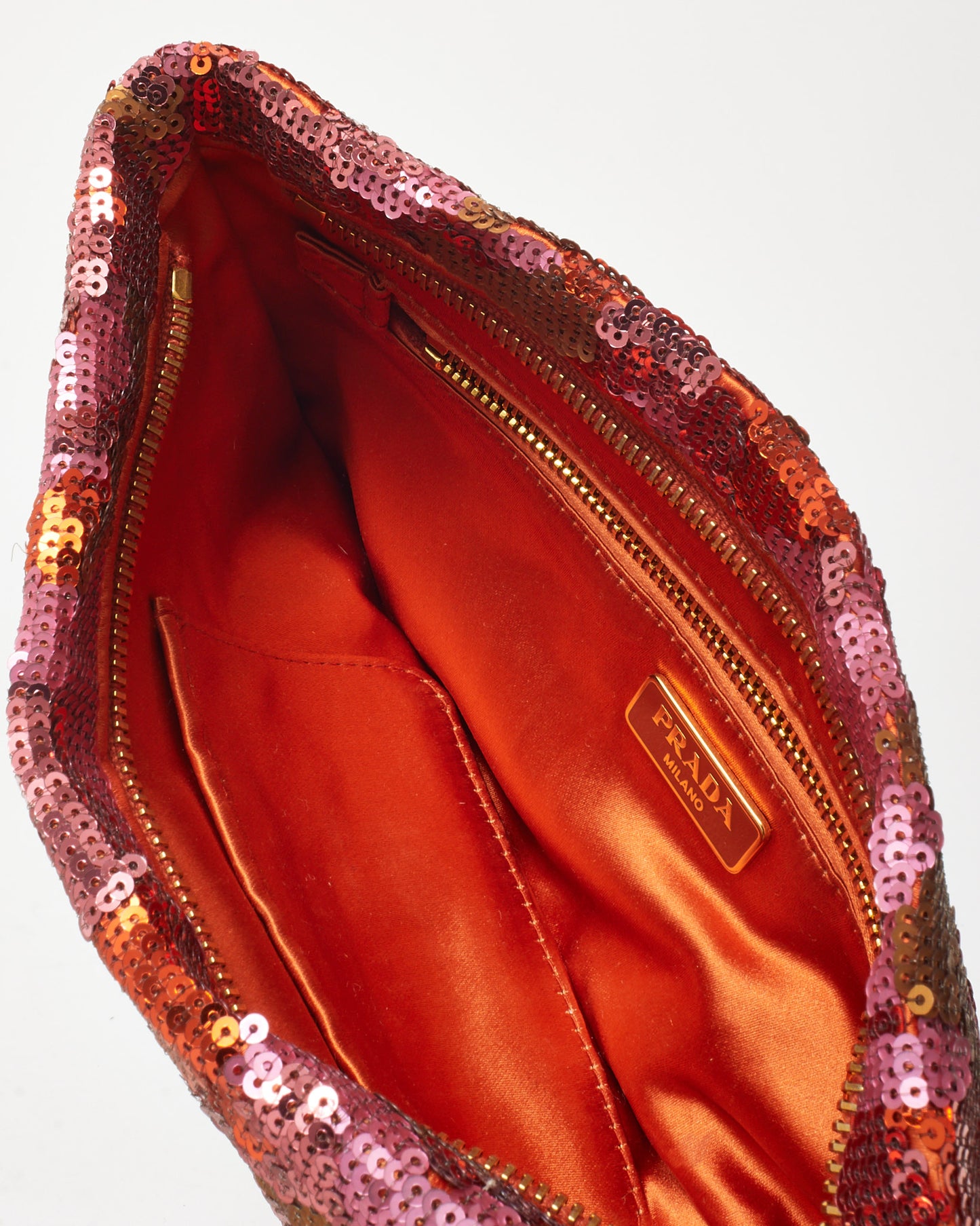 Prada Metallic Pink/Orange/Multi Geranio Paillettes Small Zip Pouch Clutch Bag