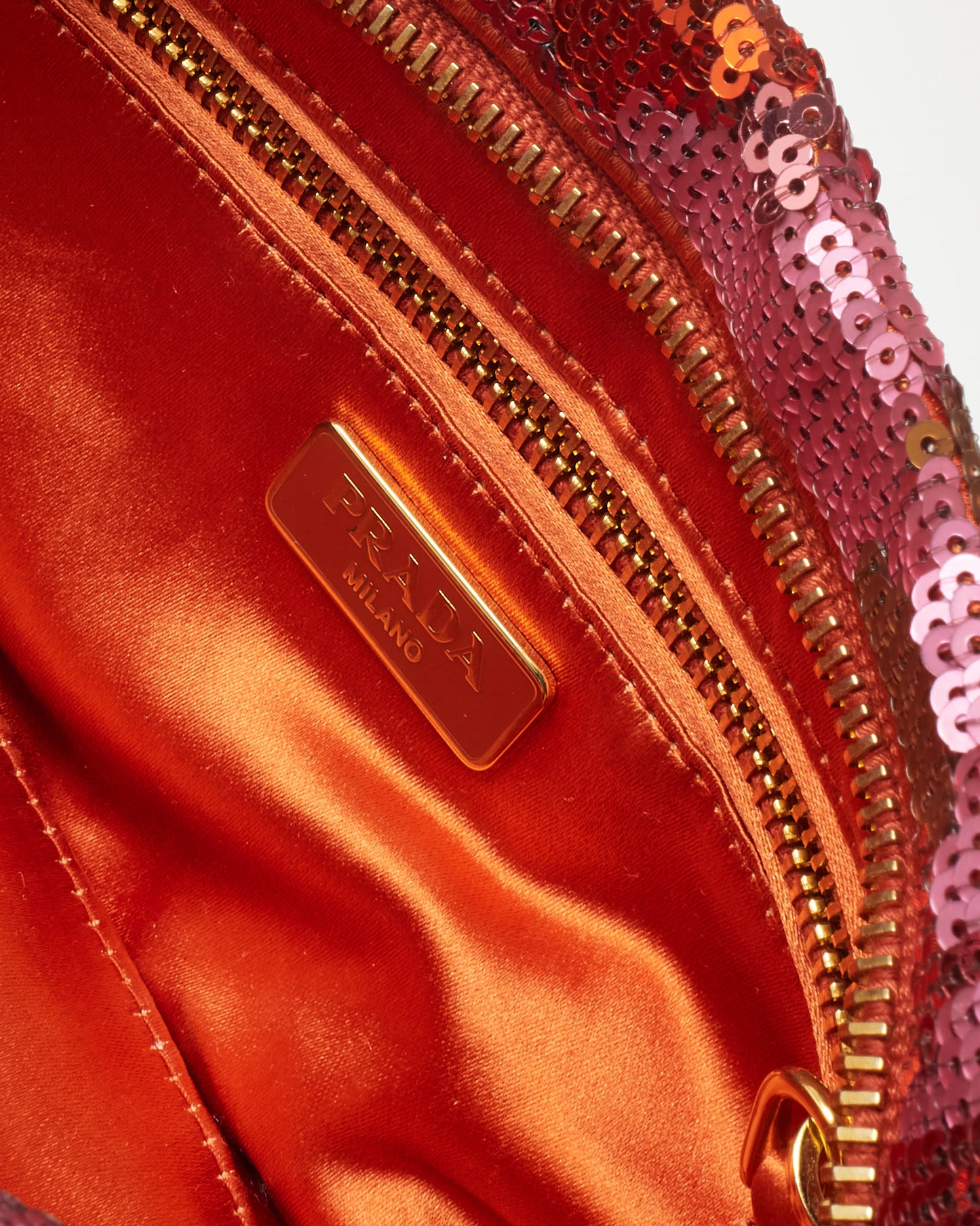 Prada Metallic Pink/Orange/Multi Geranio Paillettes Small Zip Pouch Clutch Bag