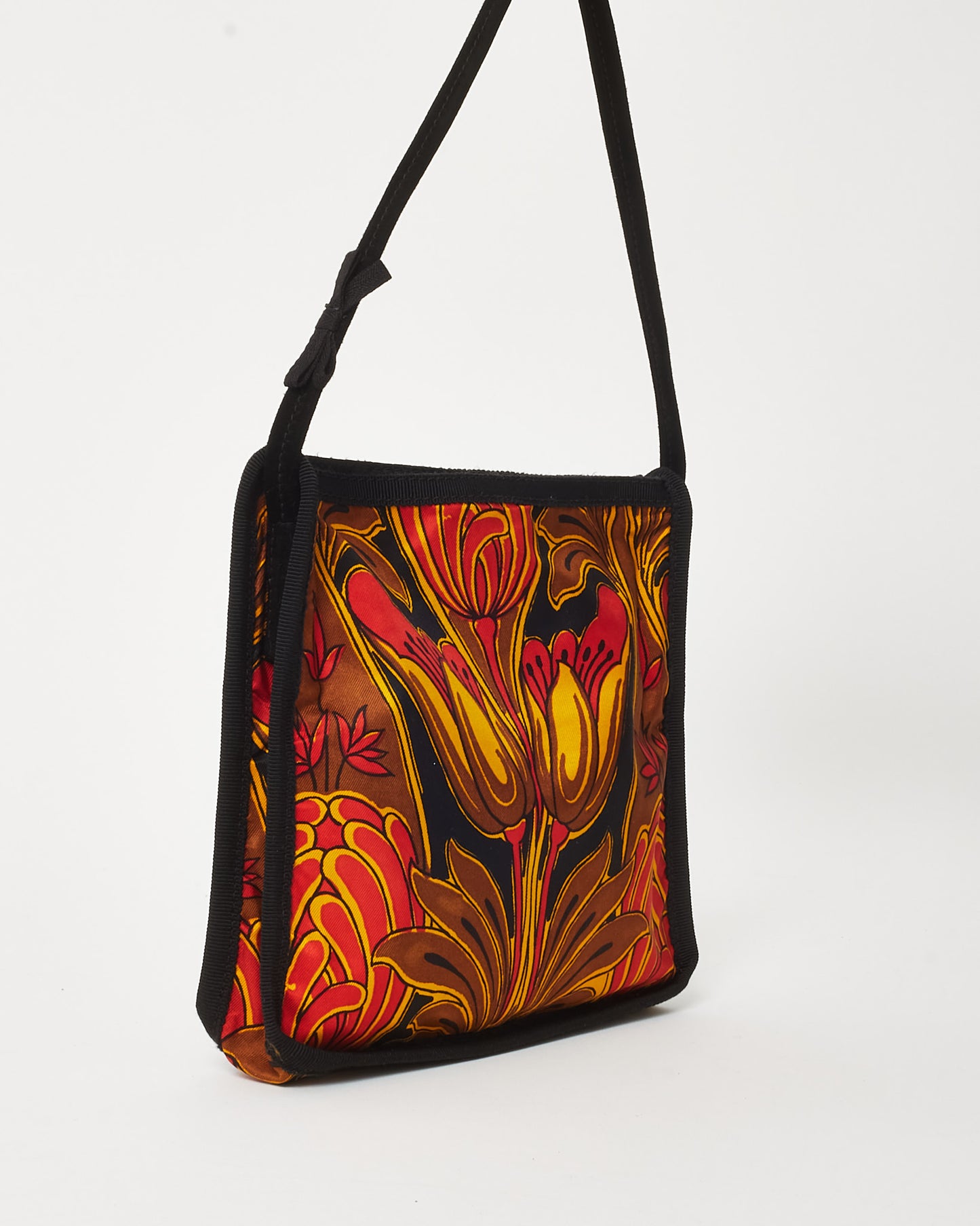 Prada Black Red Multi Twill Tulipano Satin Mini Shoulder Bag