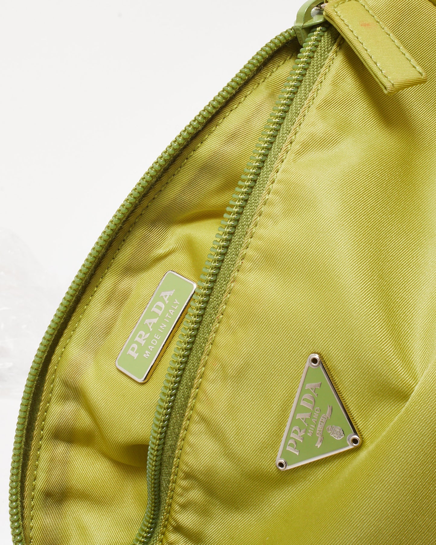 Prada Lime Green Vela Nylon Logo Baguette Shoulder Bag