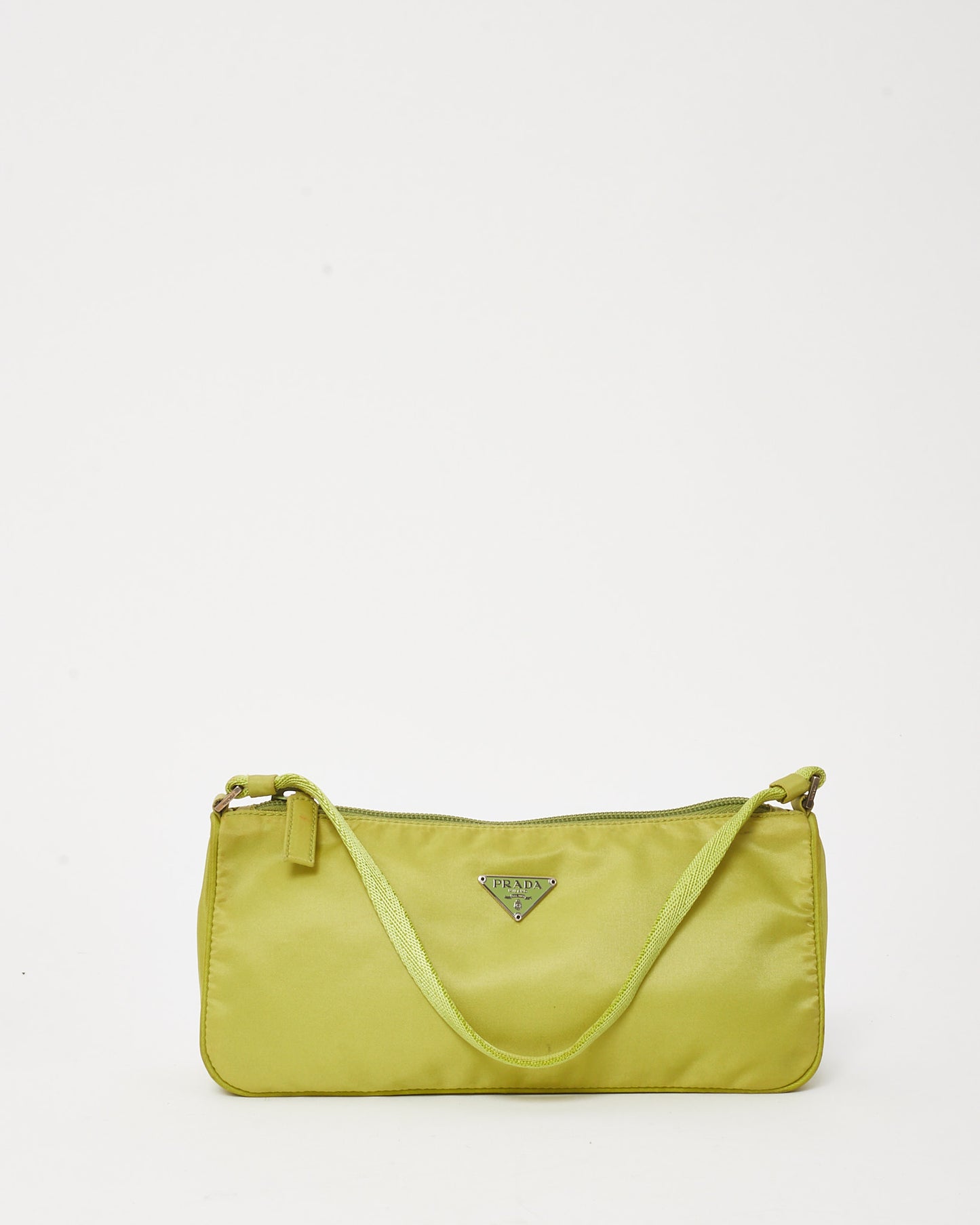 Prada Lime Green Vela Nylon Logo Baguette Shoulder Bag
