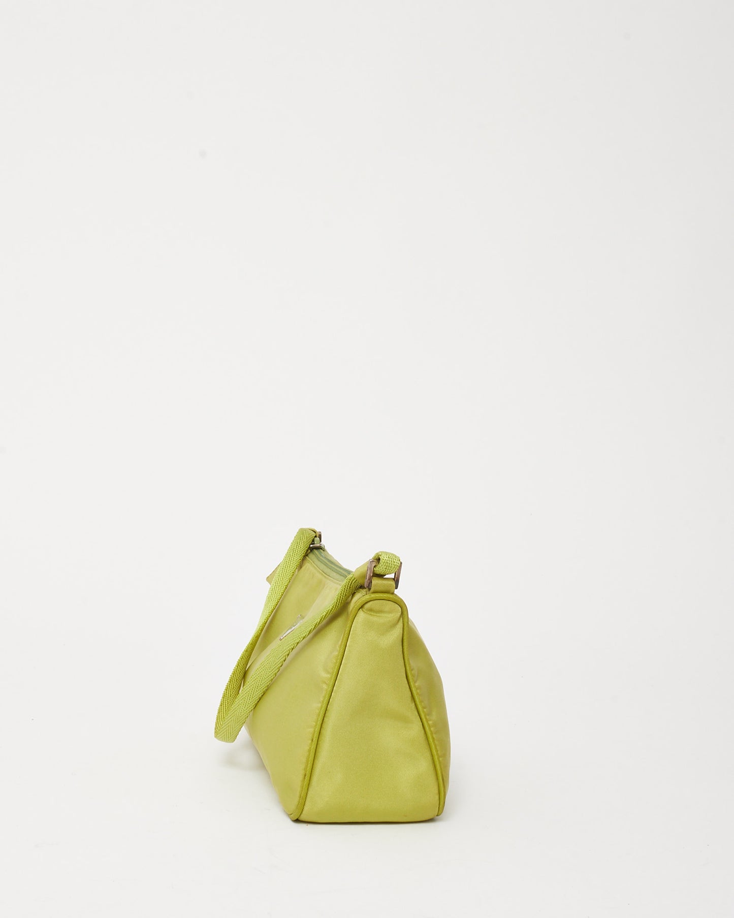 Prada Lime Green Vela Nylon Logo Baguette Shoulder Bag